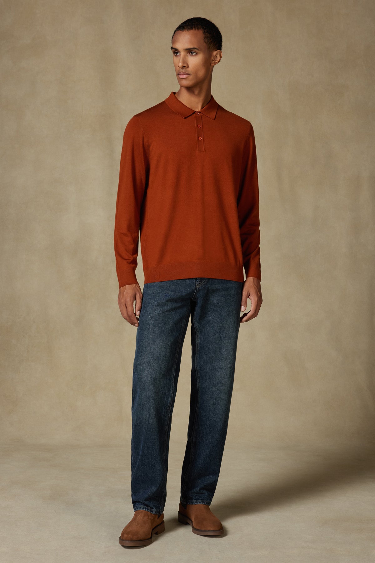 Abbate Nord Örme %100 Yün Modern Fit Kiremit Polo Yaka Erkek Düz Triko