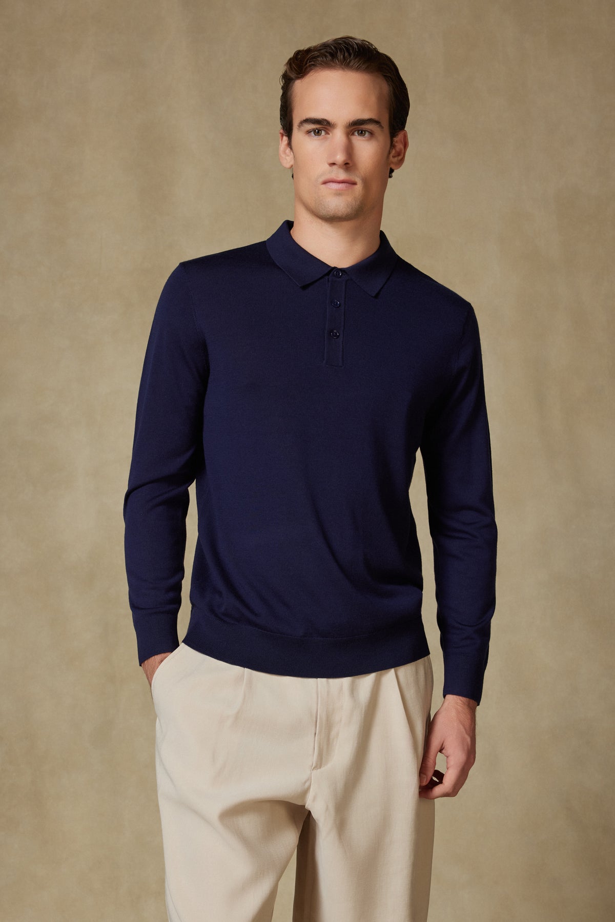 Abbate Nord Örme %100 Yün Modern Fit Lacivert Polo Yaka Erkek Düz Triko