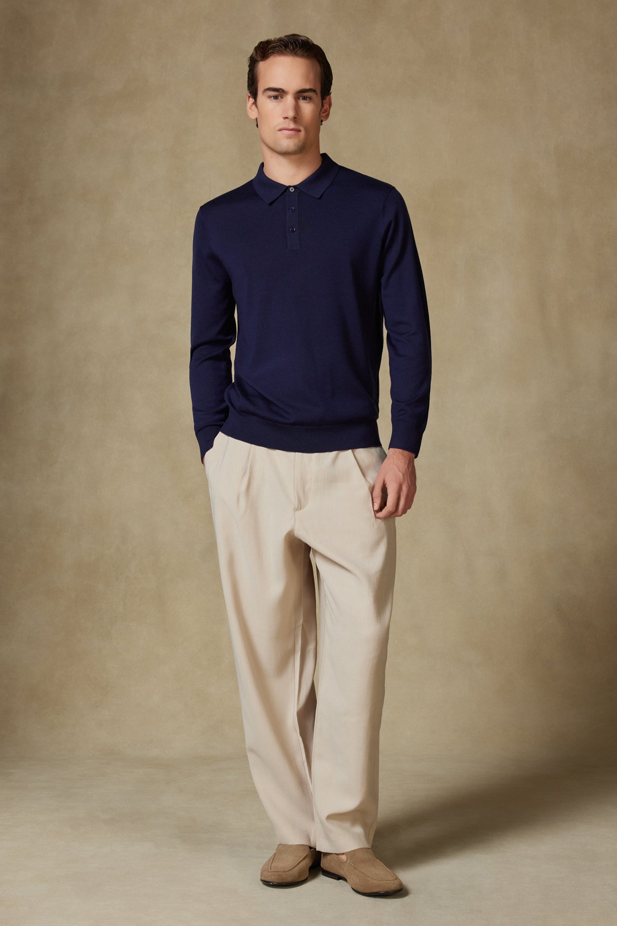 Abbate Nord Örme %100 Yün Modern Fit Lacivert Polo Yaka Erkek Düz Triko