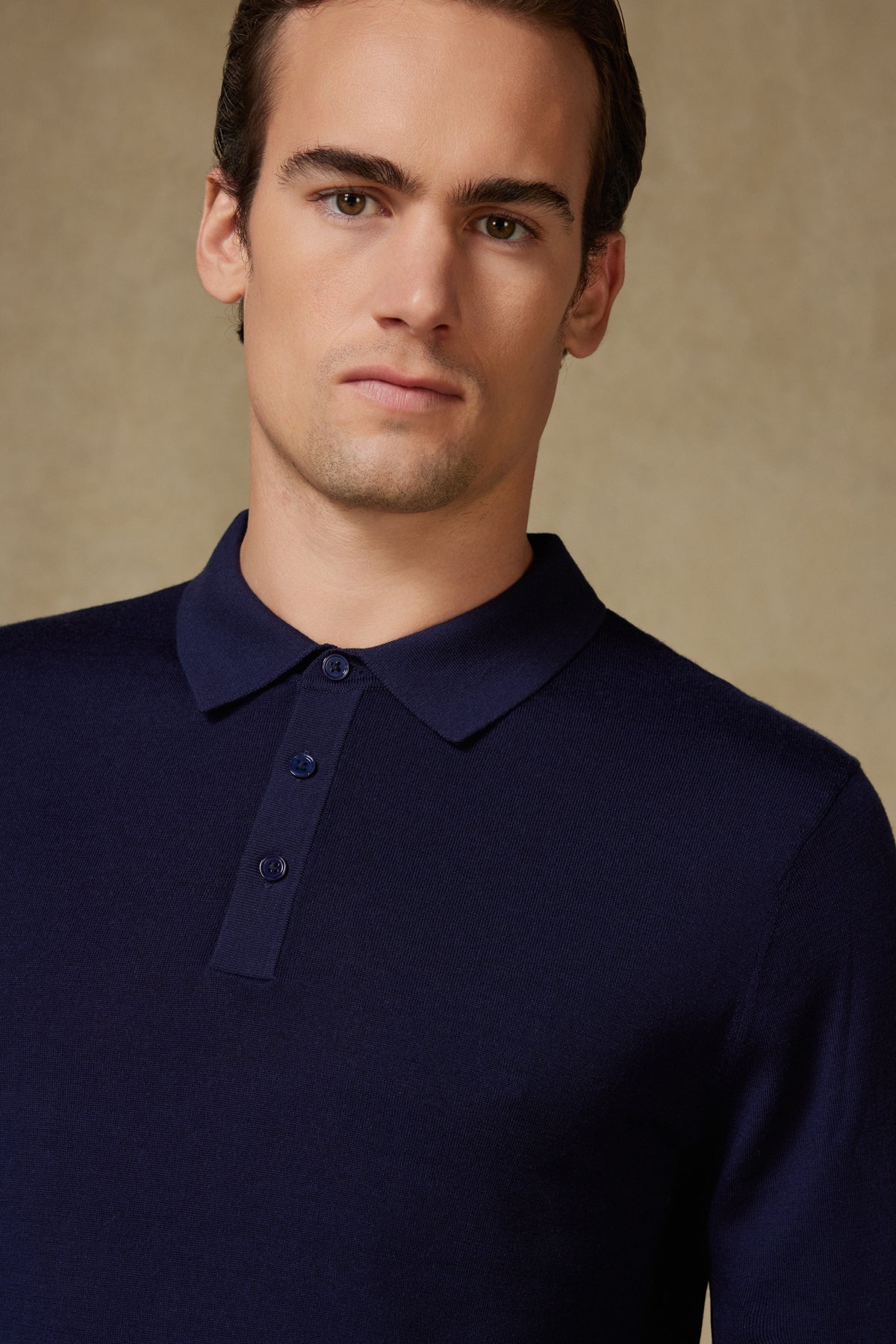 Abbate Nord Örme %100 Yün Modern Fit Lacivert Polo Yaka Erkek Düz Triko