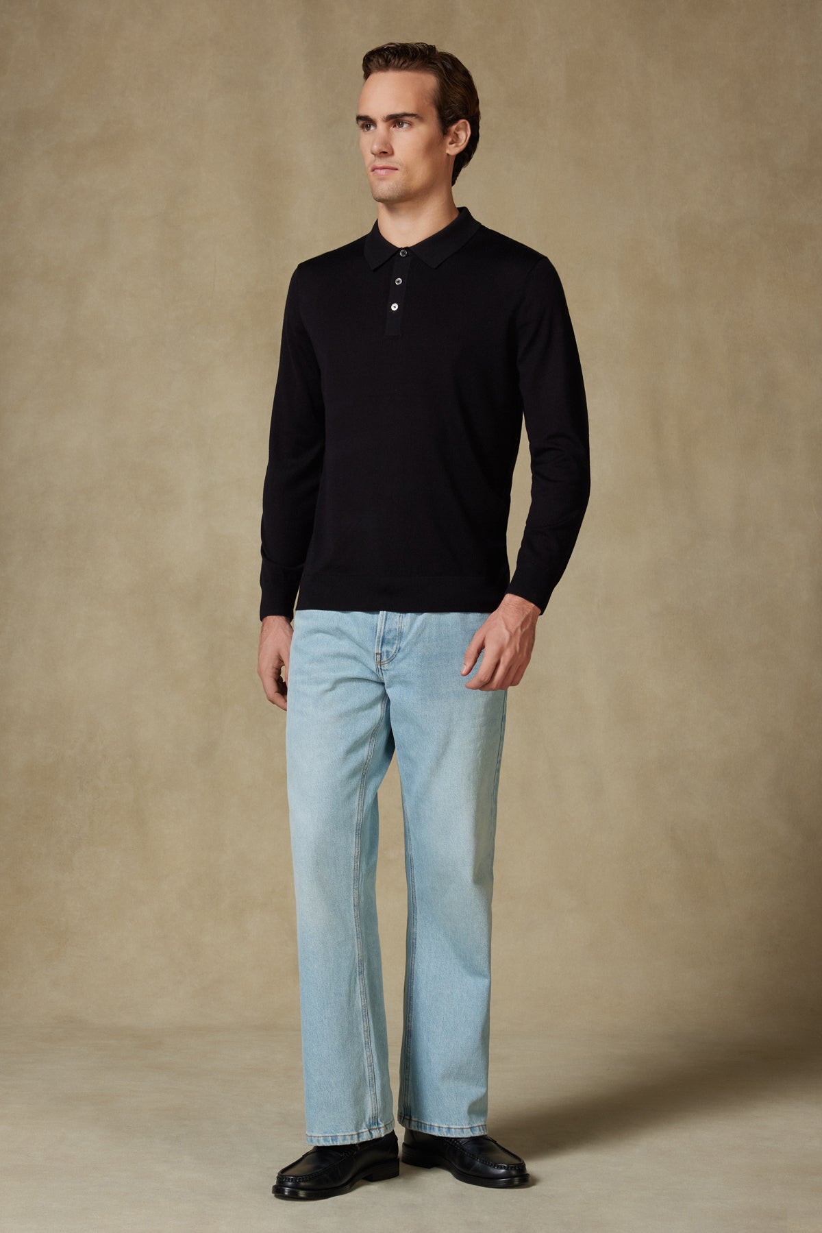 Abbate Nord Örme %100 Yün Modern Fit Siyah Polo Yaka Erkek Düz Triko