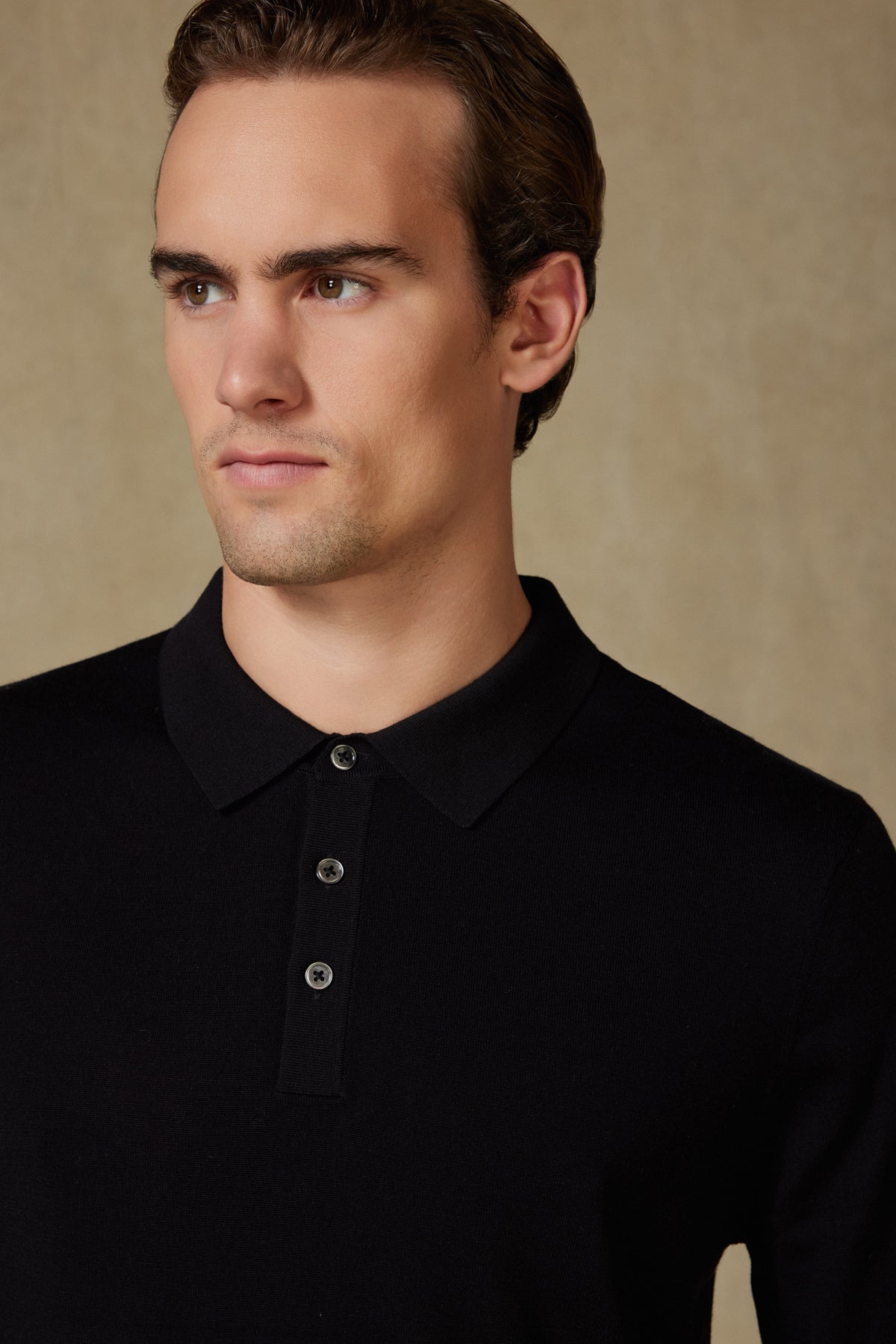 Abbate Nord Örme %100 Yün Modern Fit Siyah Polo Yaka Erkek Düz Triko