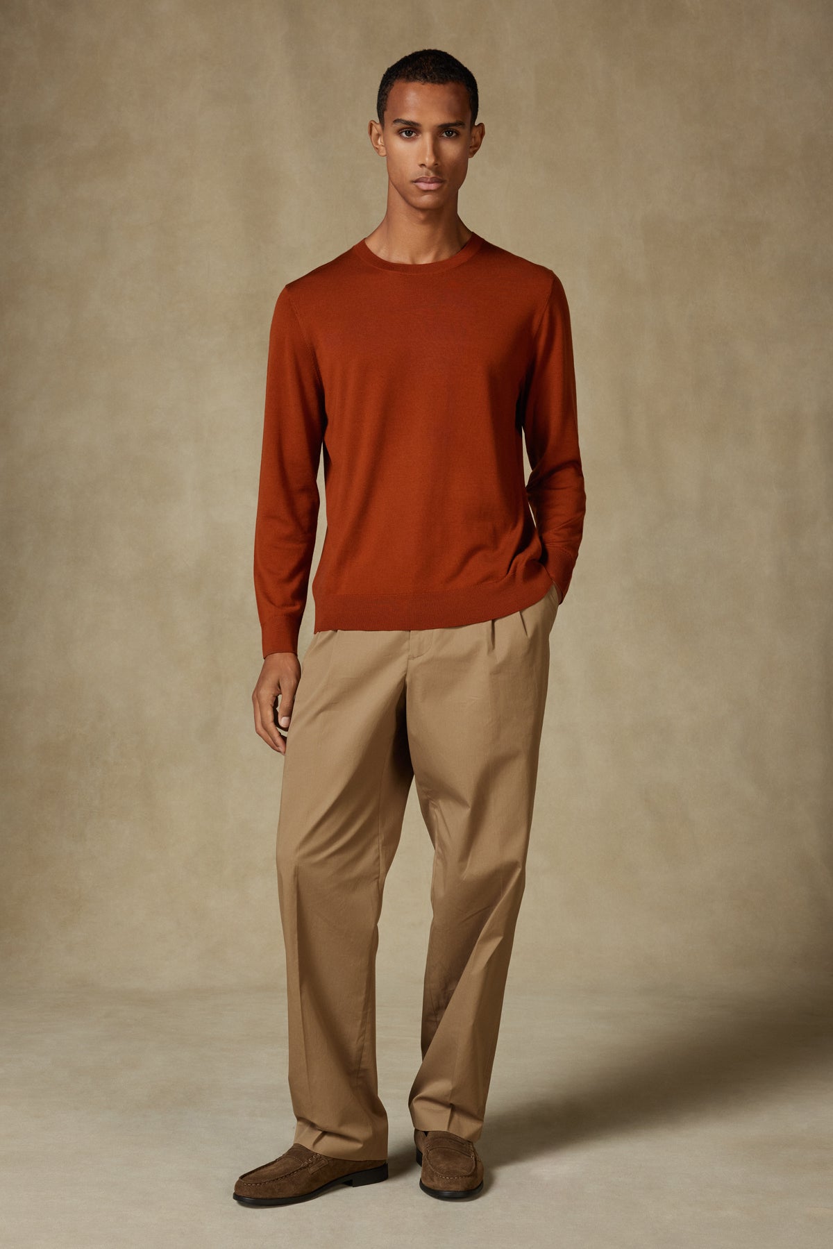 Abbate Salvano Örme %100 Yün Modern Fit Kiremit Bisiklet Yaka Erkek Düz Triko