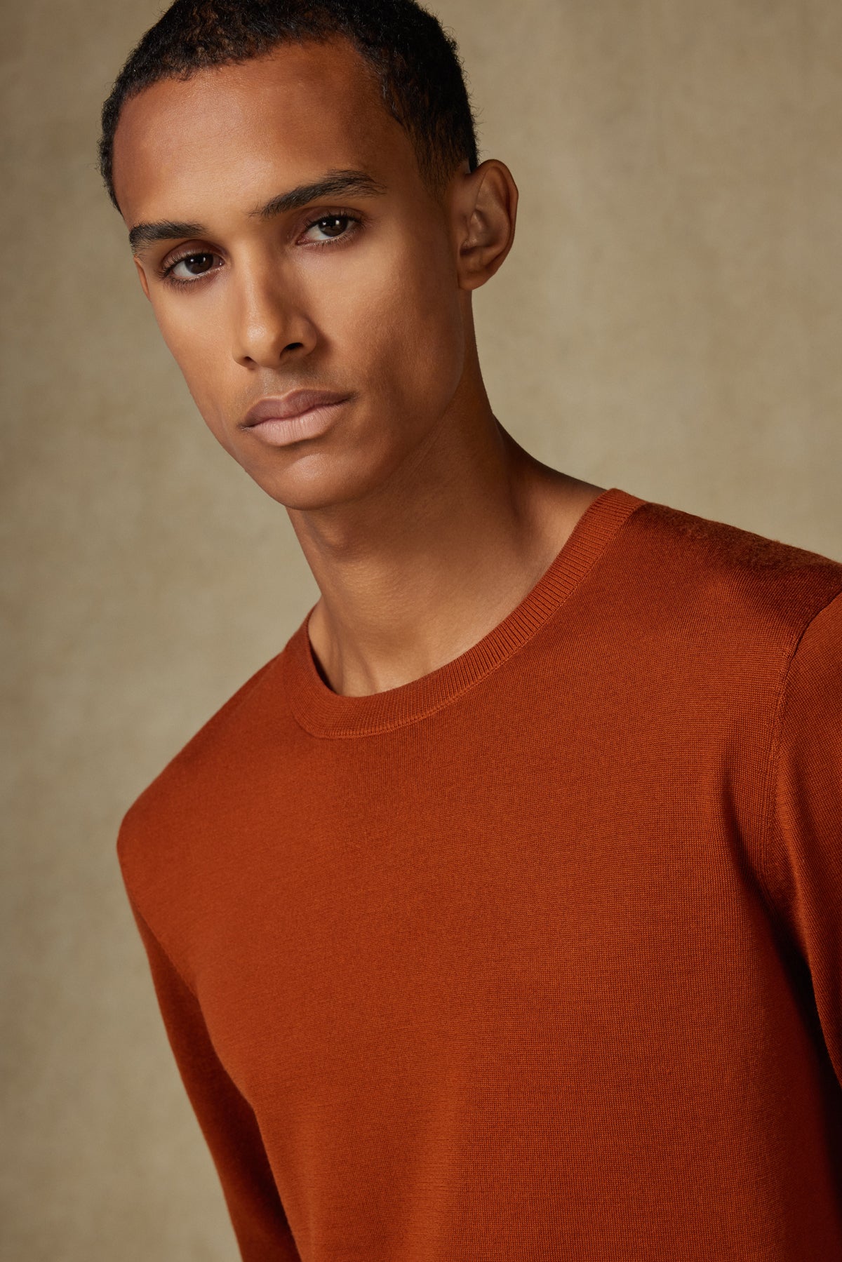 Abbate Salvano Örme %100 Yün Modern Fit Kiremit Bisiklet Yaka Erkek Düz Triko