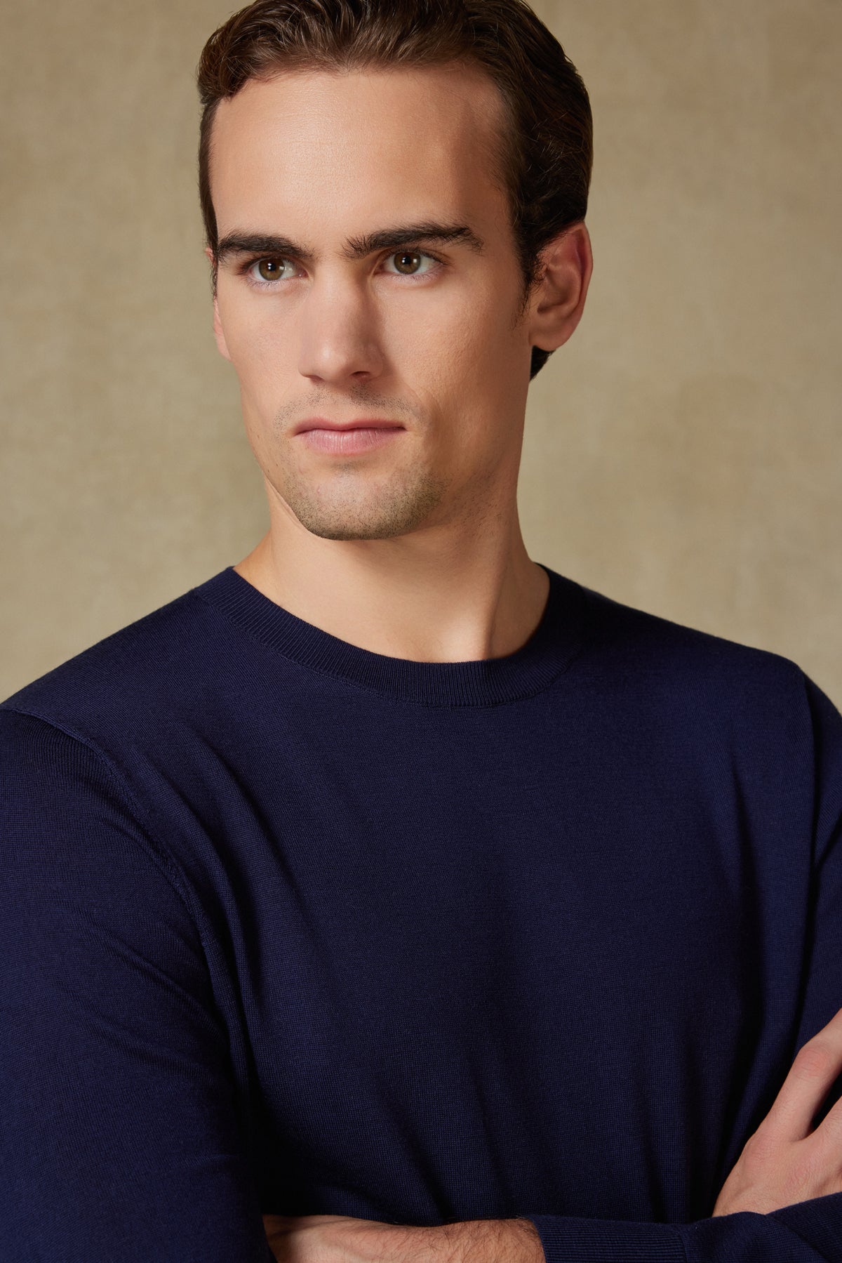 Abbate Salvano Örme %100 Yün Modern Fit Lacivert Bisiklet Yaka Erkek Düz Triko