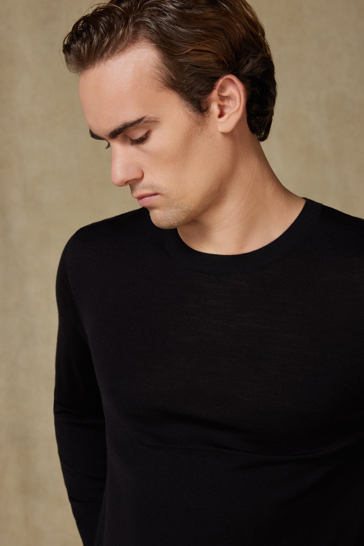 Abbate Salvano Örme %100 Yün Modern Fit Siyah Bisiklet Yaka Erkek Düz Triko