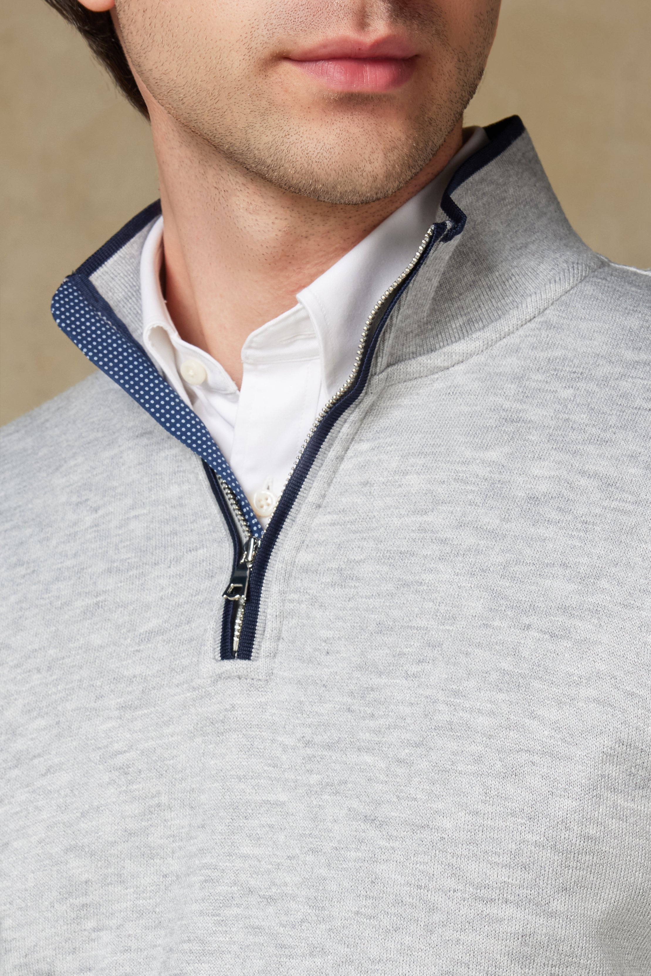 Abbate Fiero Örme Kumaş Viskon Karışımlı Modern Fit Gri Dik Yaka Erkek Düz Sweatshirt