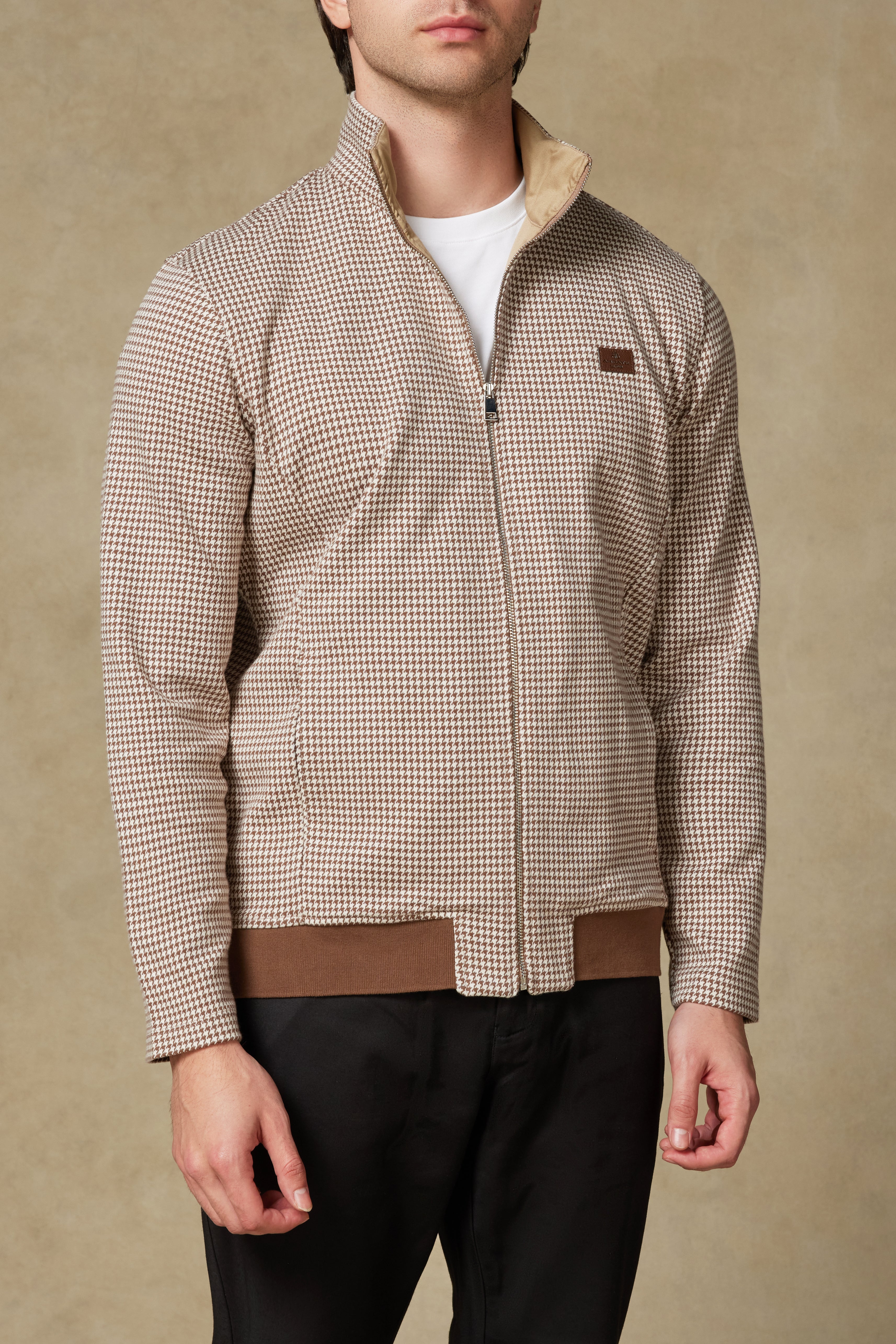 Abbate Edon Örme Kumaş Pamuklu Modern Fit Kahverengi Dik Yaka Erkek Desenli Sweatshirt