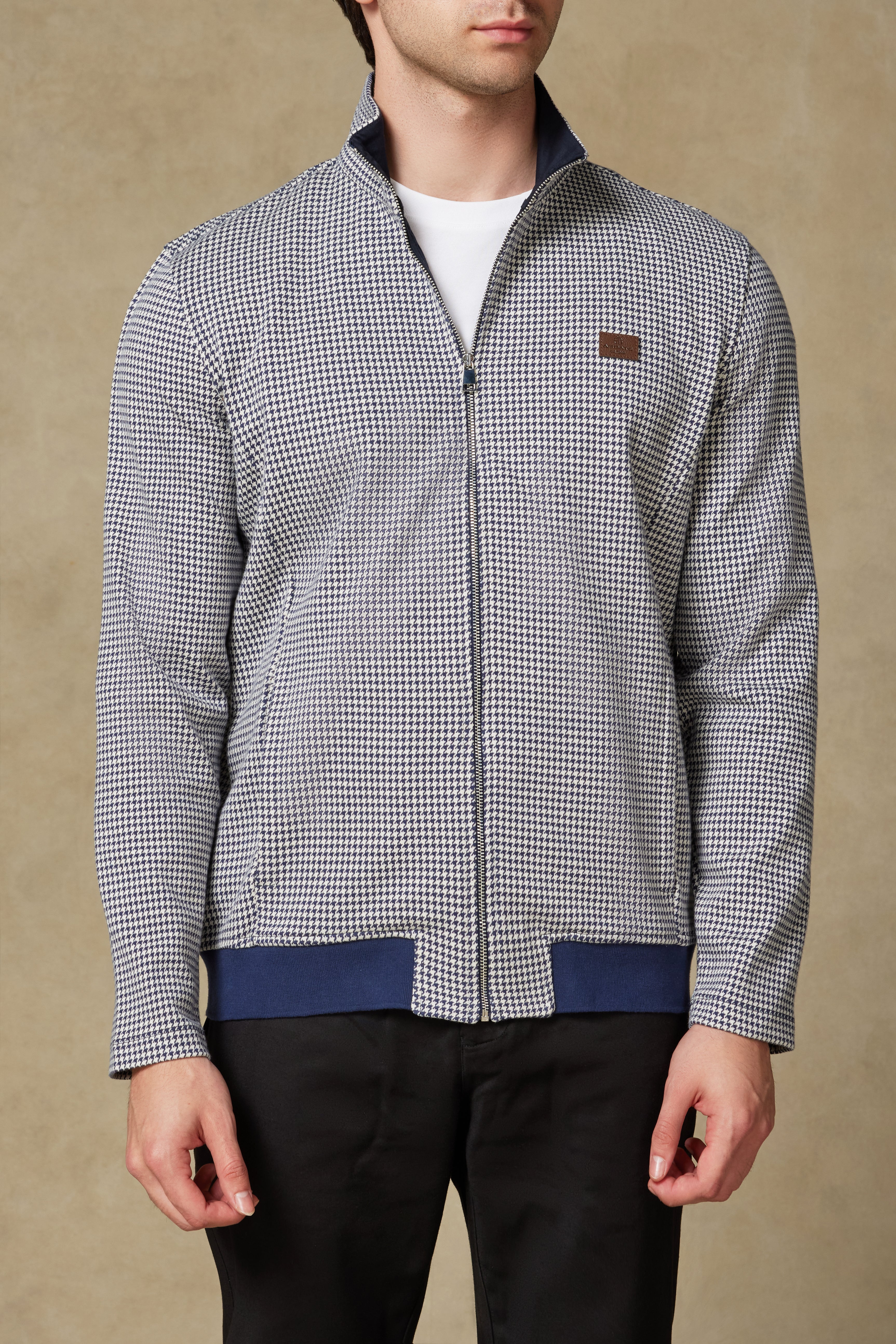 Abbate Edon Örme Kumaş Pamuklu Modern Fit Lacivert Dik Yaka Erkek Desenli Sweatshirt