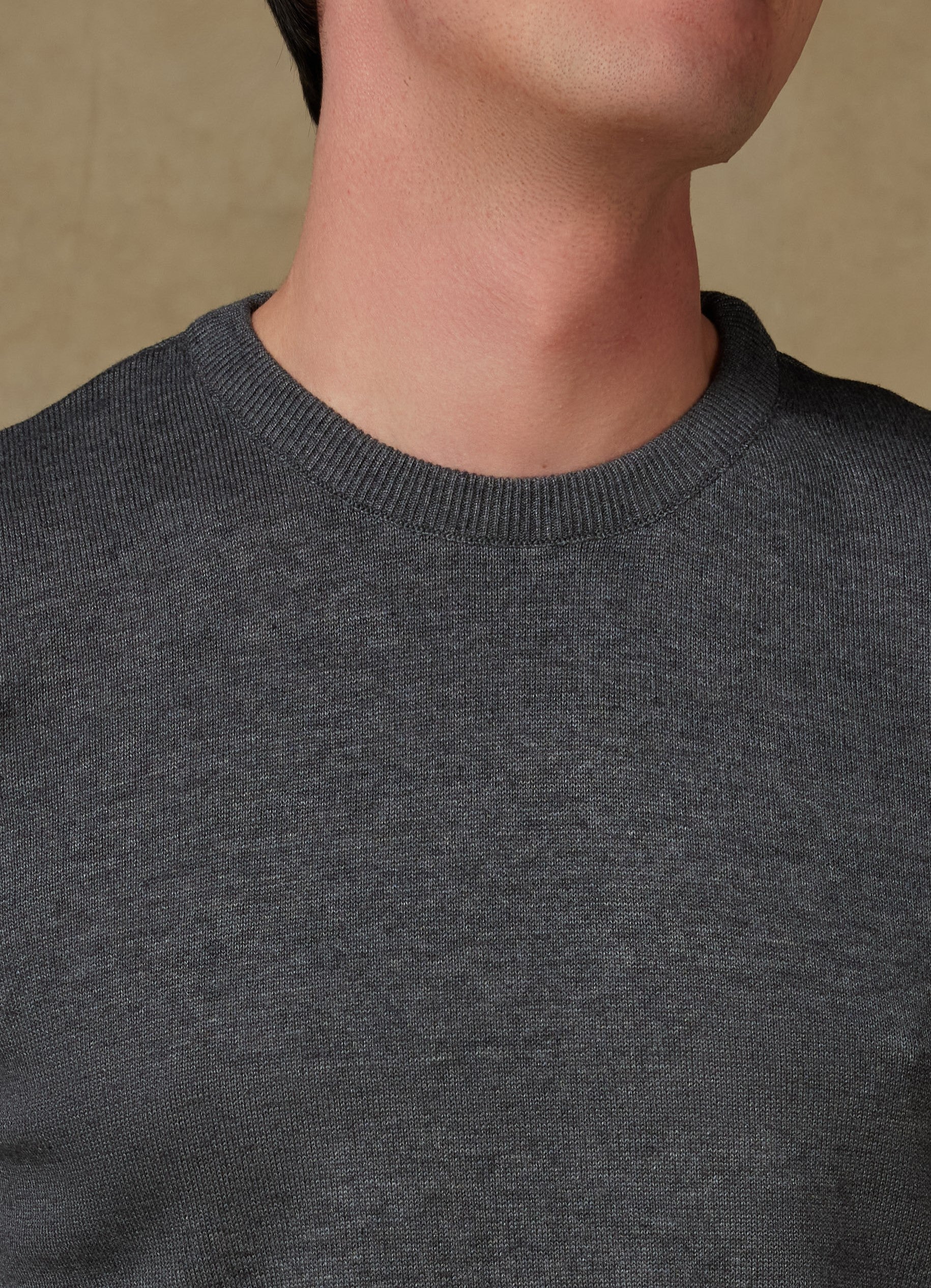 Abbate Suave Örme Kumaş Pamuklu Modern Fit Koyu Gri Bisiklet Yaka Erkek Düz Triko