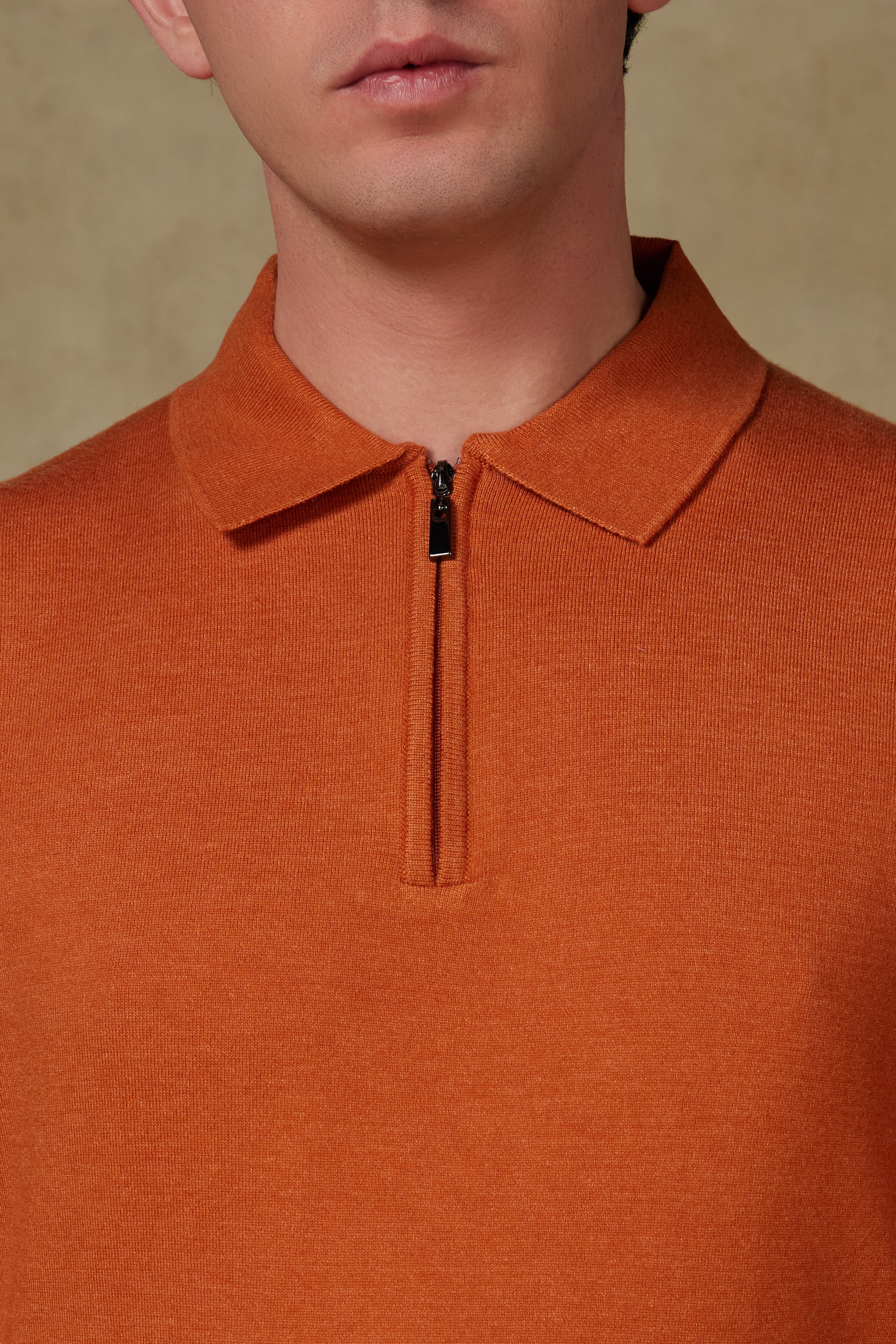 Abbate Claro Örme Kumaş Kaşmir Karışımlı Modern Fit Kiremit Polo Yaka Erkek Düz Triko