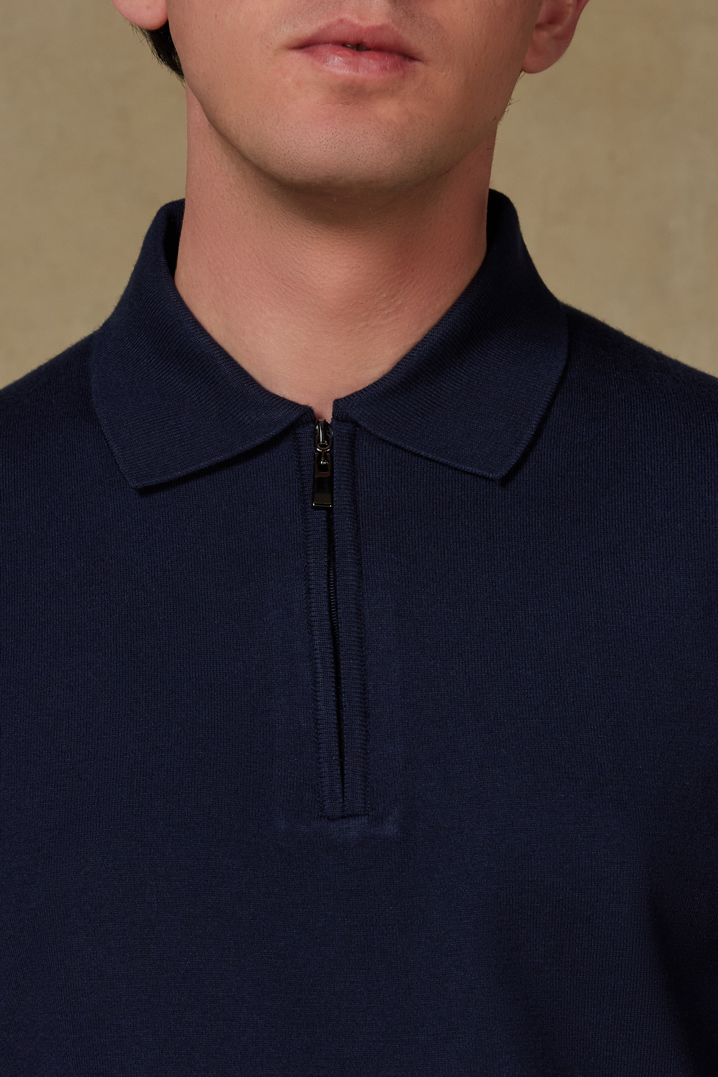 Abbate Claro Örme Kumaş Kaşmir Karışımlı Modern Fit Lacivert Polo Yaka Erkek Düz Triko