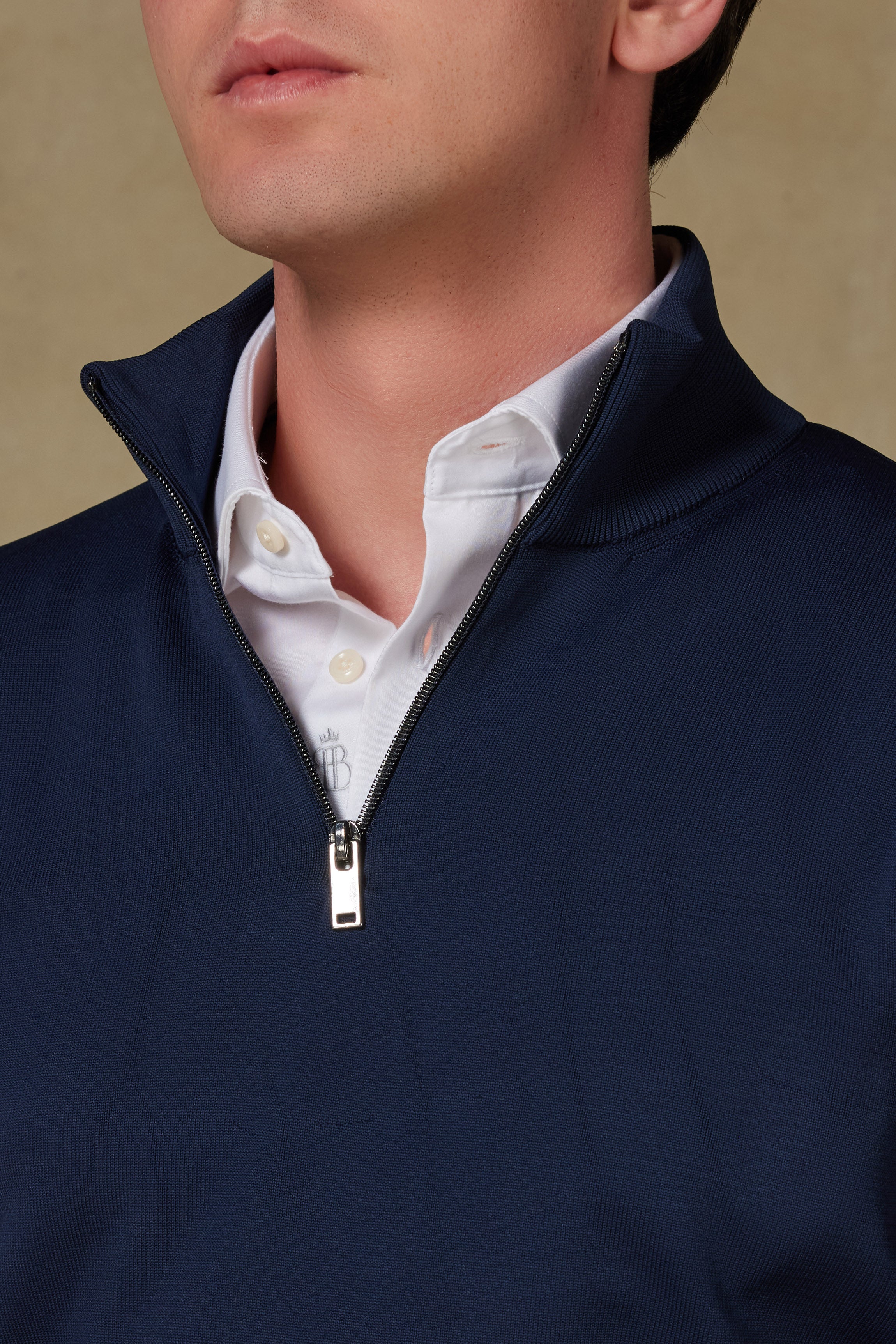 Abbate Velo Örme Kumaş Rayon Karışımlı Modern Fit Lacivert Dik Yaka Erkek Düz Triko