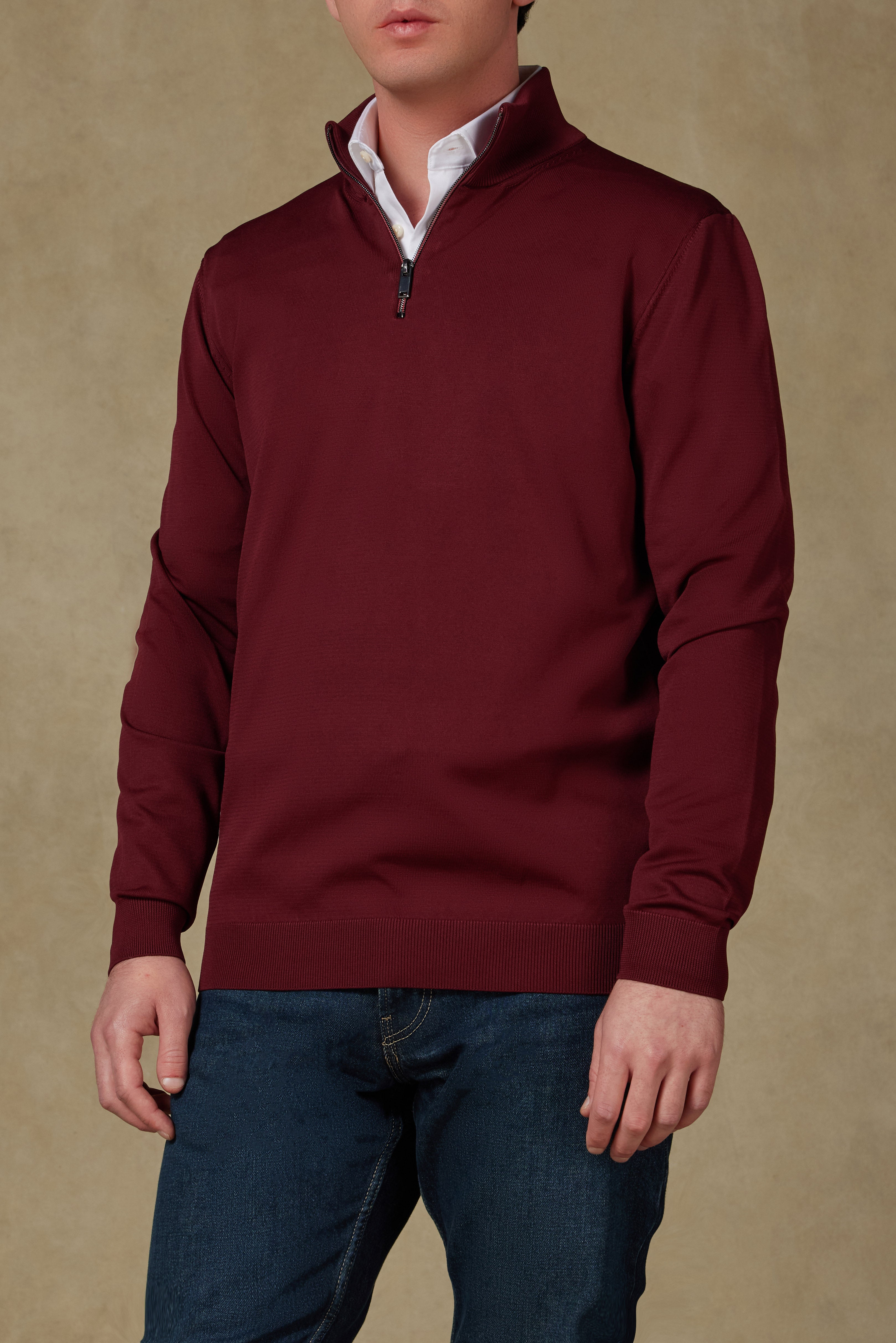 Abbate Velo Örme Kumaş Rayon Karışımlı Modern Fit Bordo Dik Yaka Erkek Düz Triko