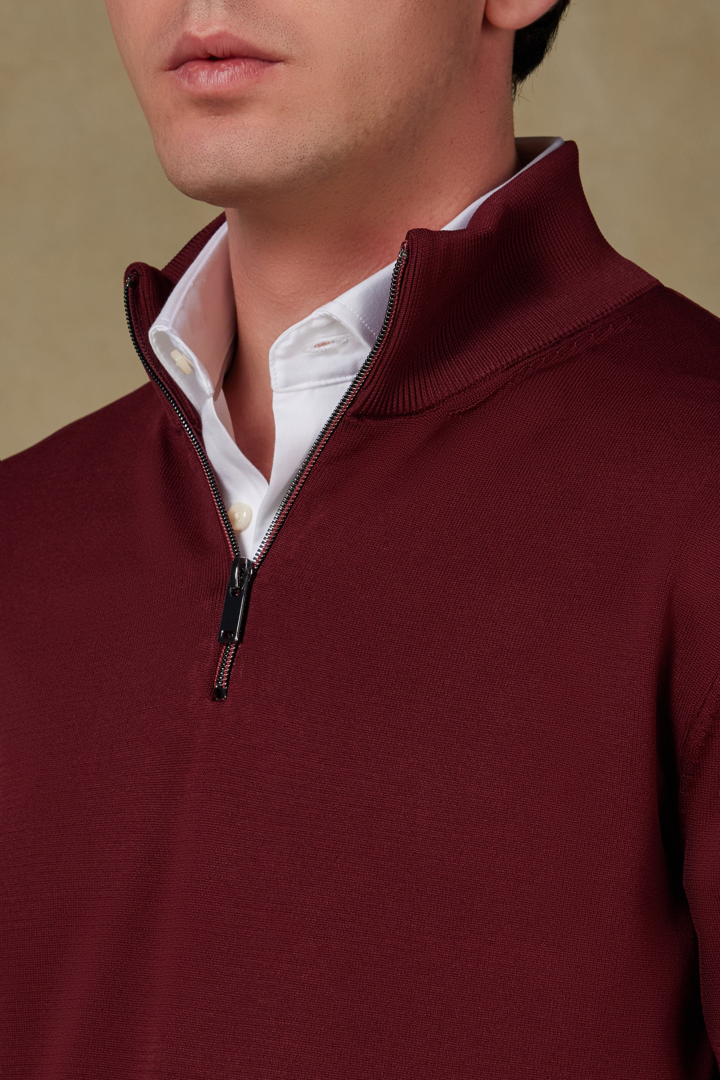 Abbate Velo Örme Kumaş Rayon Karışımlı Modern Fit Bordo Dik Yaka Erkek Düz Triko