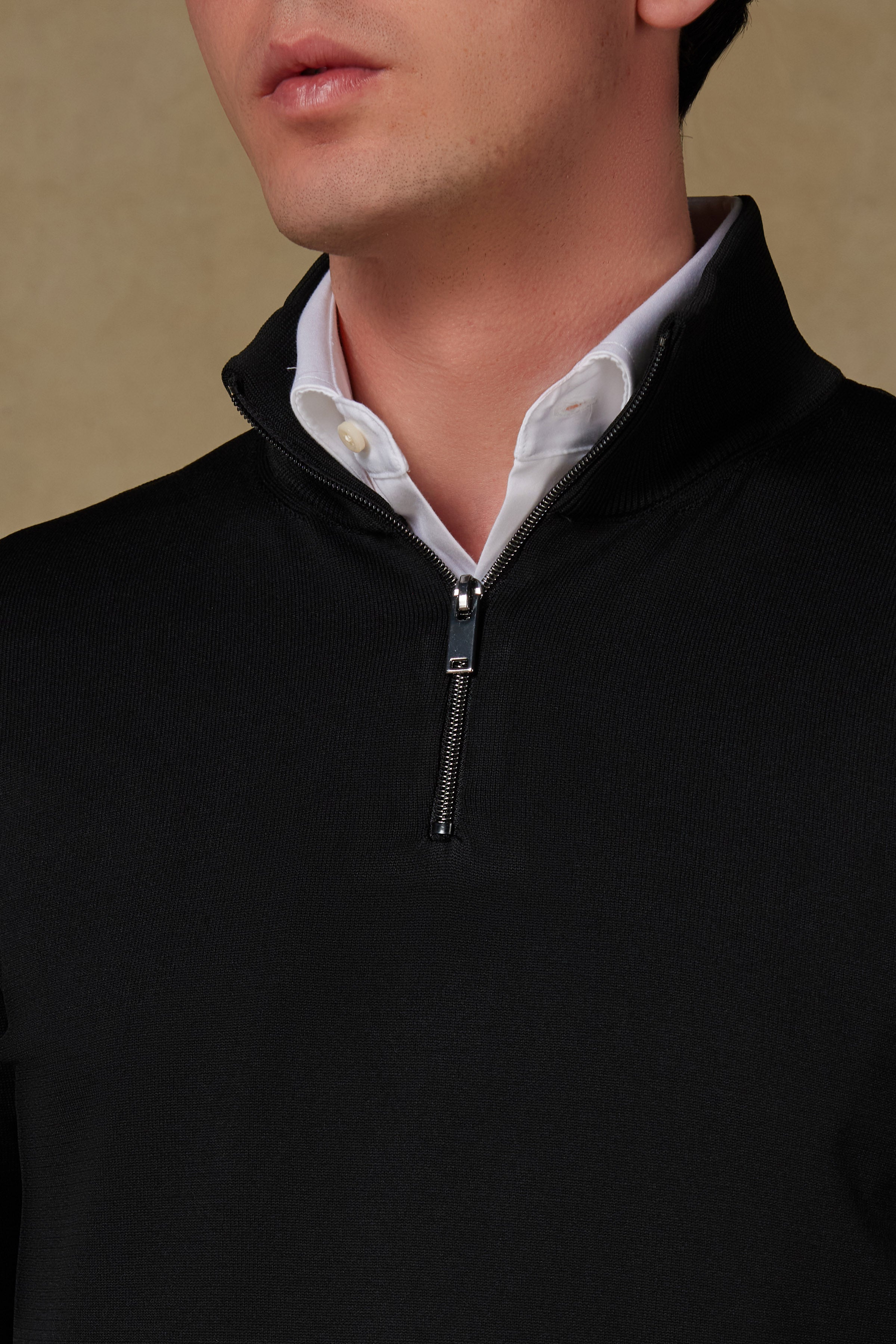 Abbate Velo Örme Kumaş Rayon Karışımlı Modern Fit Siyah Dik Yaka Erkek Düz Triko