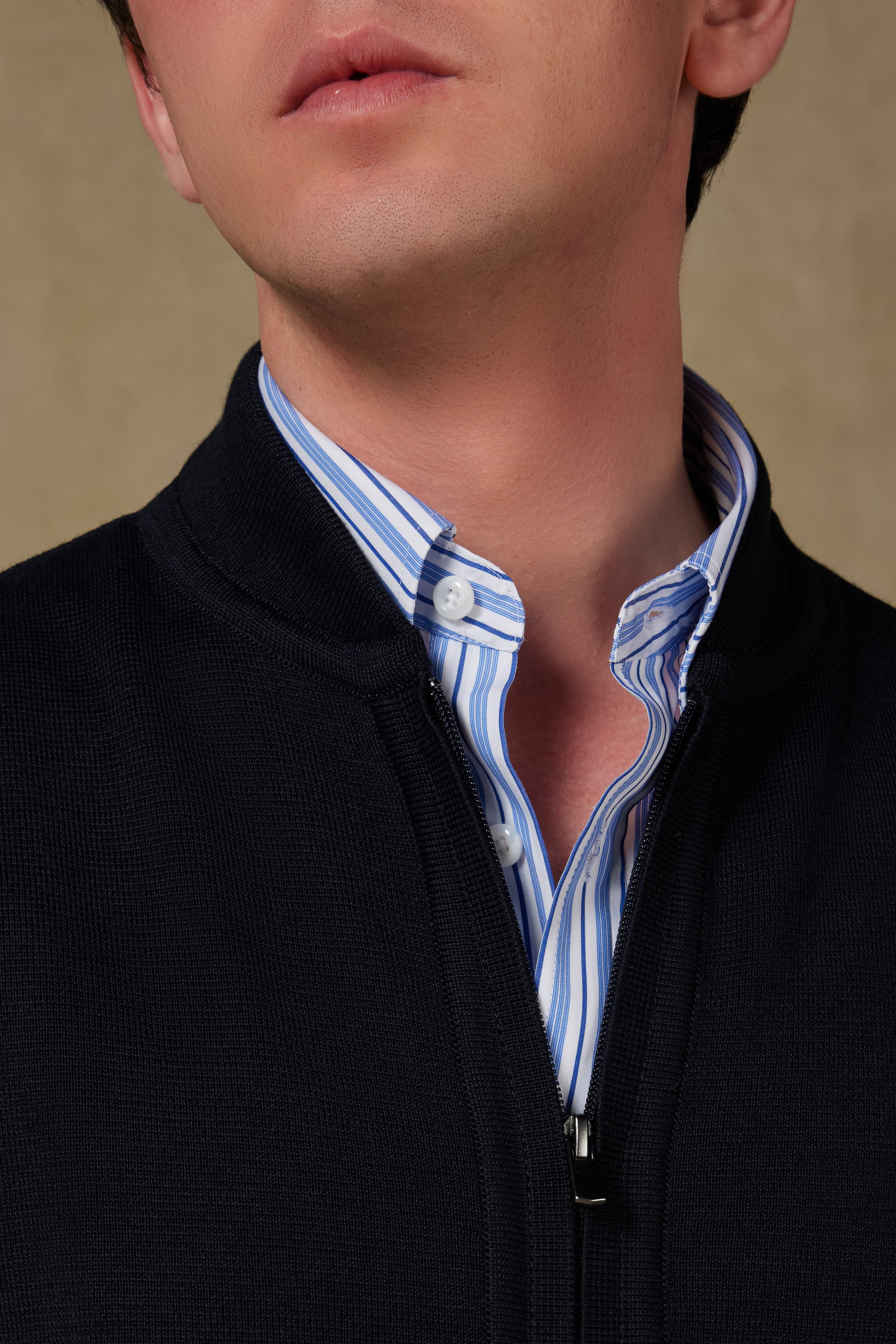 Abbate Forte Örme Kumaş Yünlü Modern Fit Lacivert Dik Yaka Erkek Düz Triko