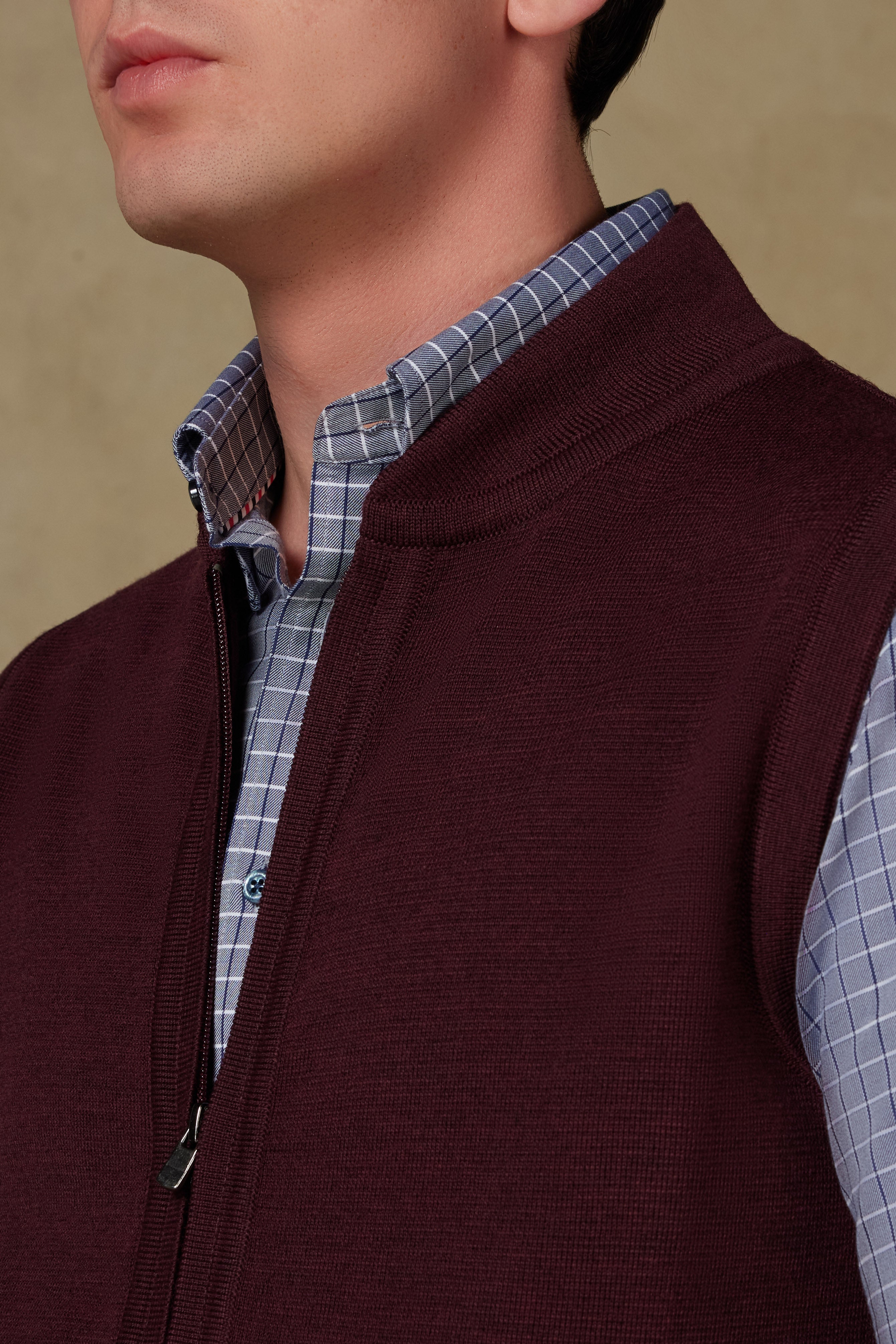 Abbate Forte Örme Kumaş Yünlü Modern Fit Bordo Dik Yaka Erkek Düz Triko