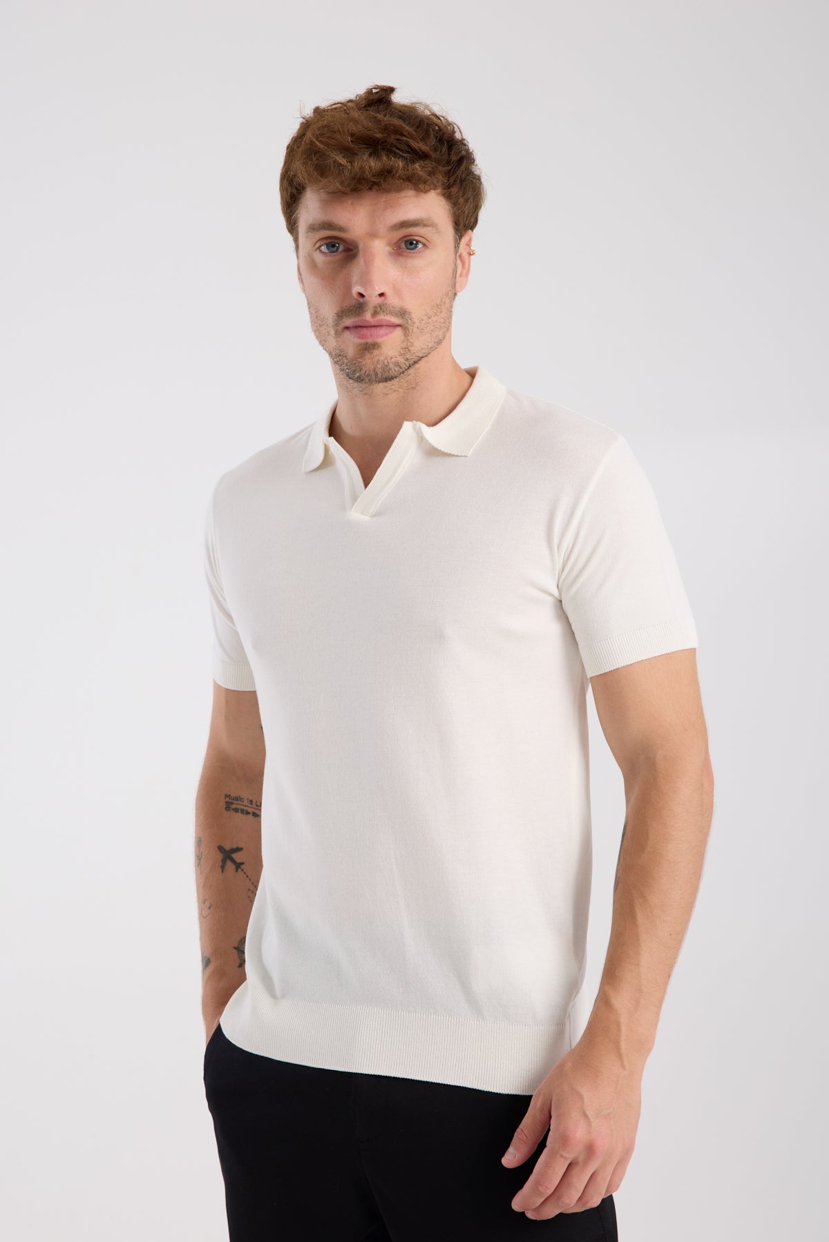 AClub Alfa Örme Kumaş Viskon Karışımlı Slim Fit Ekru Polo Yaka Erkek Düz Polo Shirt