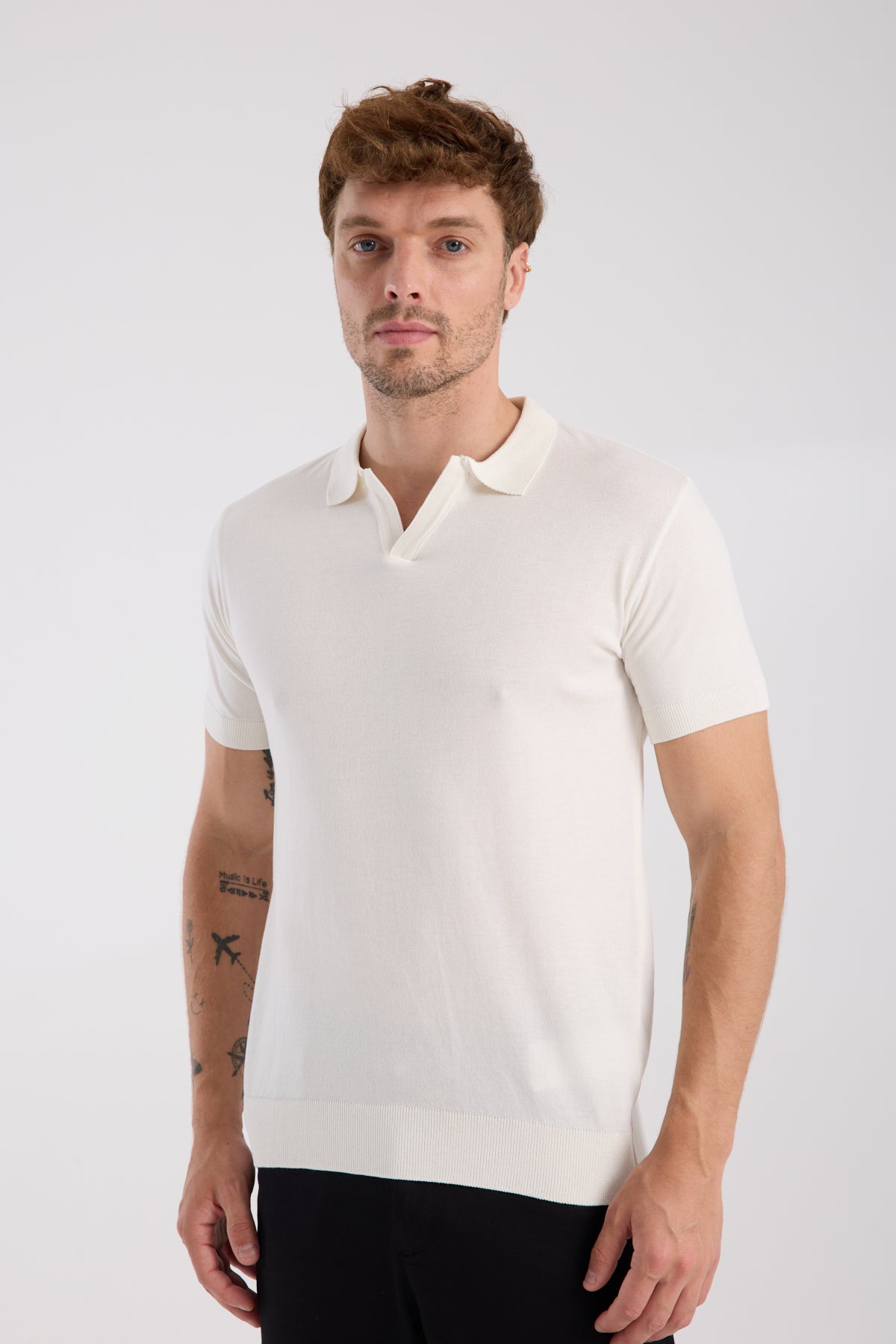 AClub Alfa Örme Kumaş Viskon Karışımlı Slim Fit Ekru Polo Yaka Erkek Düz Polo Shirt