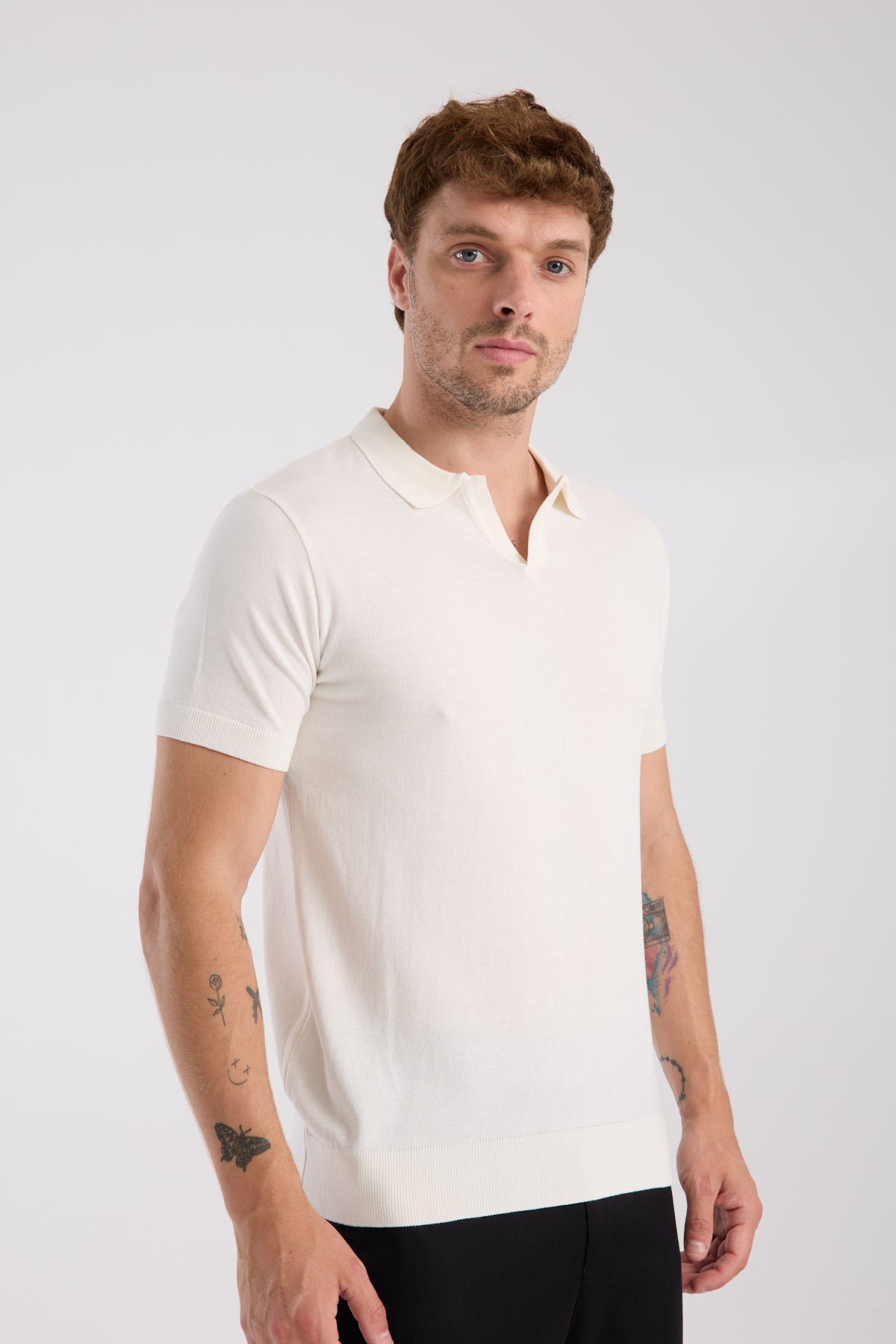 AClub Alfa Örme Kumaş Viskon Karışımlı Slim Fit Ekru Polo Yaka Erkek Düz Polo Shirt