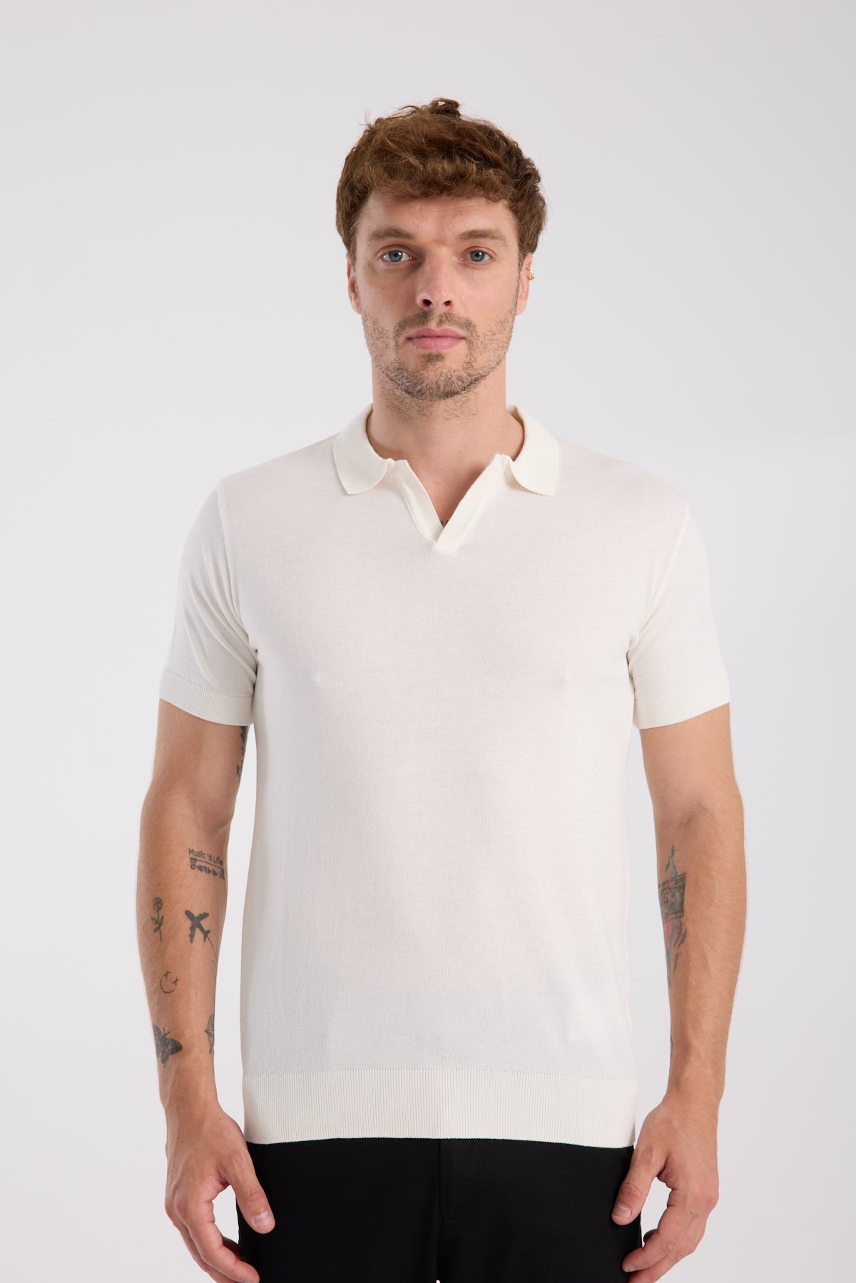 AClub Alfa Örme Kumaş Viskon Karışımlı Slim Fit Ekru Polo Yaka Erkek Düz Polo Shirt