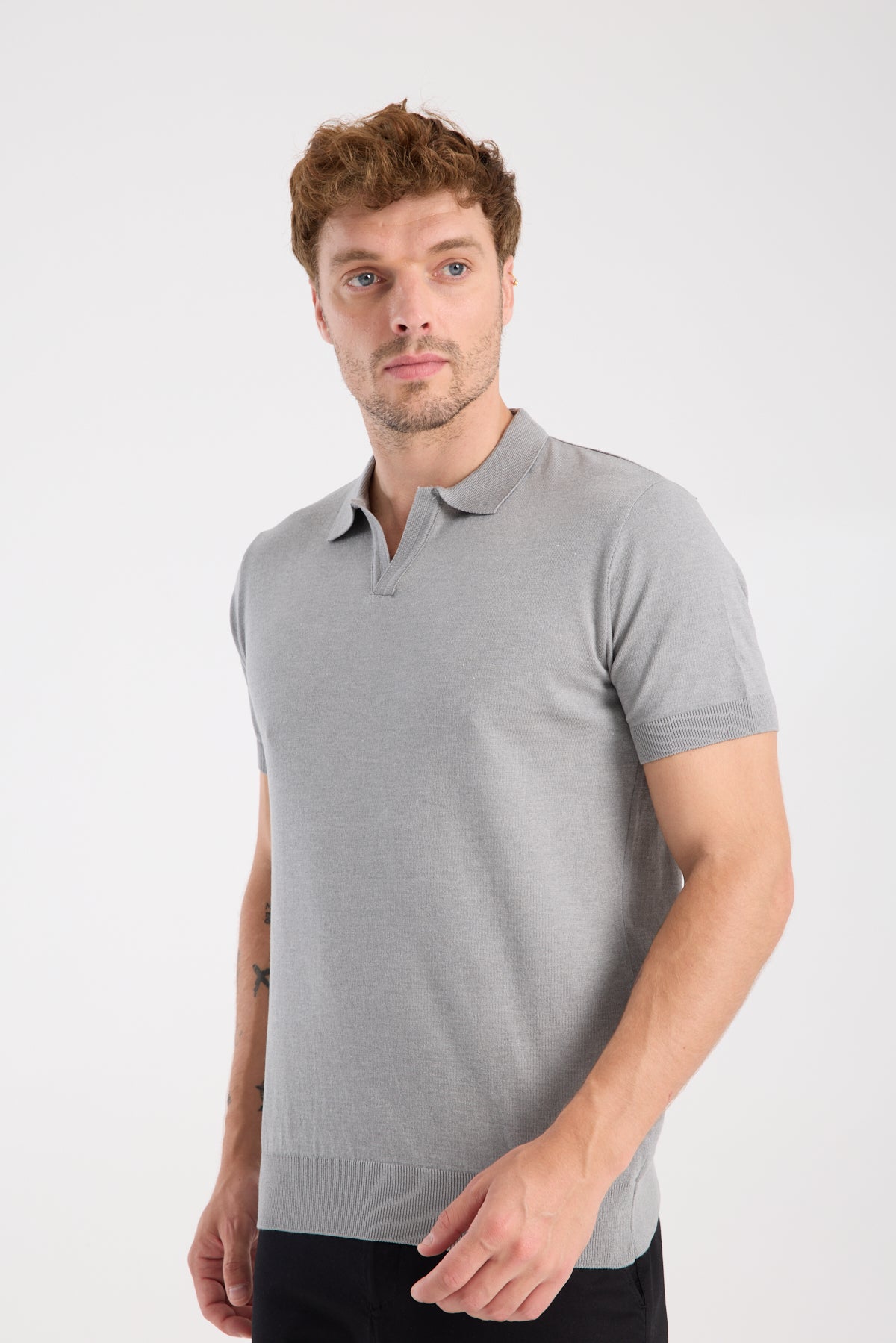 AClub Alfa Örme Kumaş Viskon Karışımlı Slim Fit Gri Polo Yaka Erkek Düz Polo Shirt