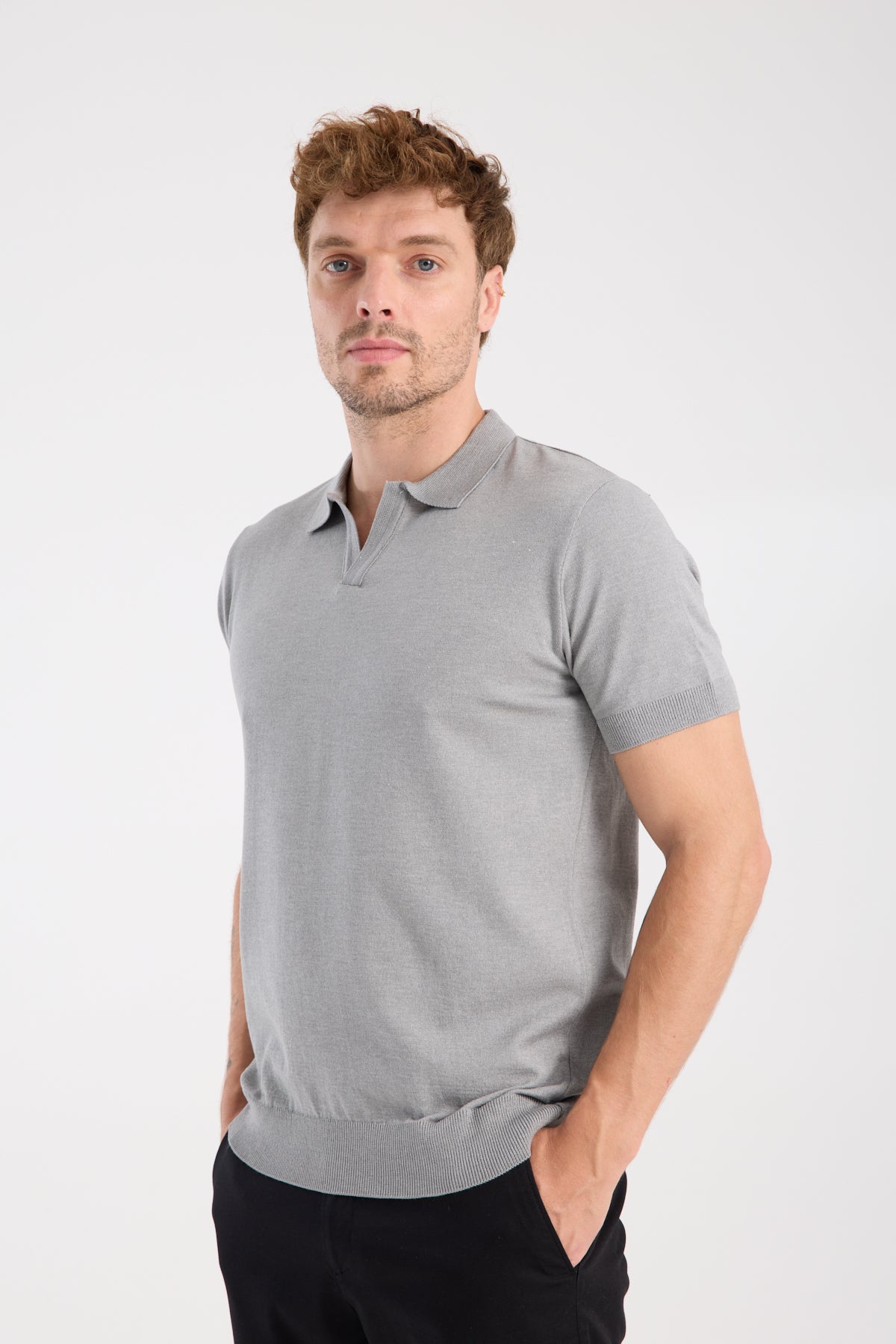 AClub Alfa Örme Kumaş Viskon Karışımlı Slim Fit Gri Polo Yaka Erkek Düz Polo Shirt