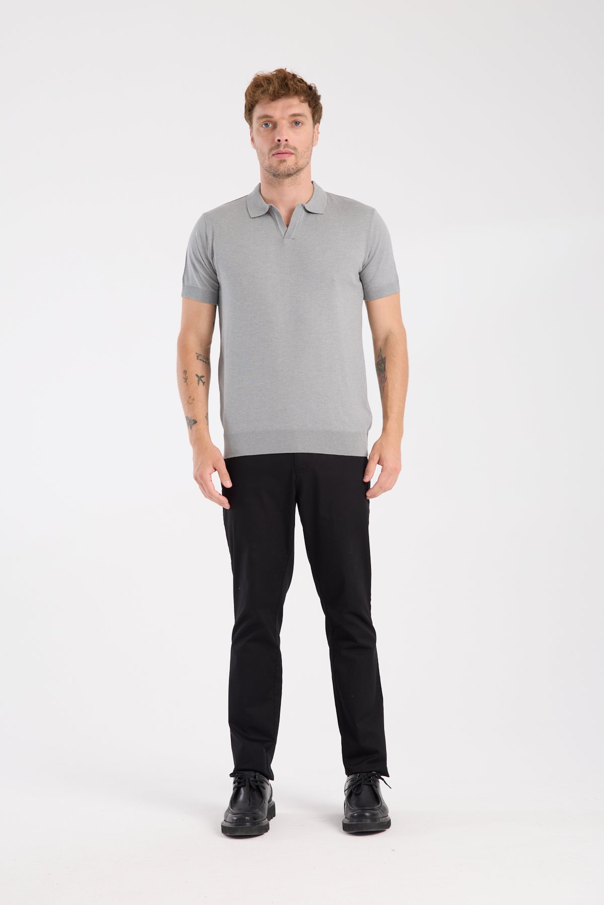 AClub Alfa Örme Kumaş Viskon Karışımlı Slim Fit Gri Polo Yaka Erkek Düz Polo Shirt
