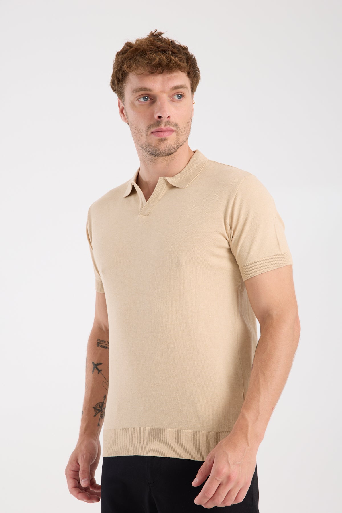 AClub Alfa Örme Kumaş Viskon Karışımlı Slim Fit Koyu Bej Polo Yaka Erkek Düz Polo Shirt