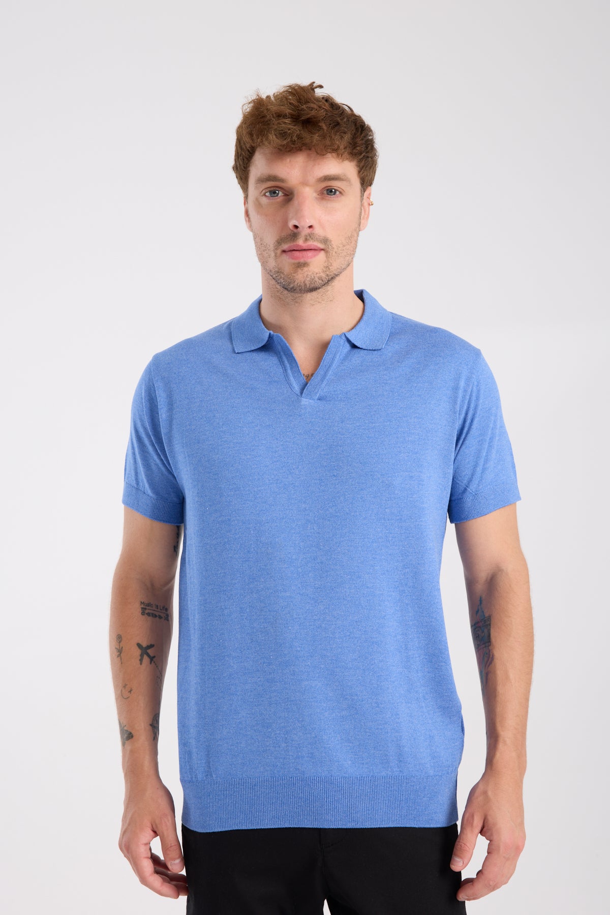 AClub Alfa Örme Kumaş Viskon Karışımlı Slim Fit Saks Polo Yaka Erkek Düz Polo Shirt