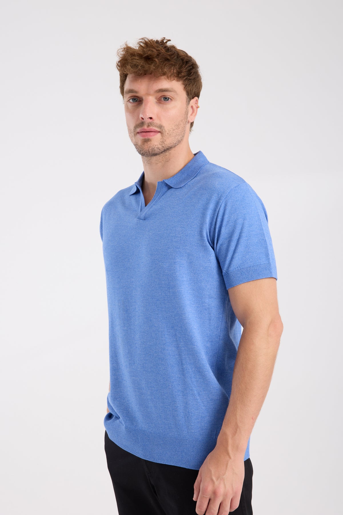 AClub Alfa Örme Kumaş Viskon Karışımlı Slim Fit Saks Polo Yaka Erkek Düz Polo Shirt