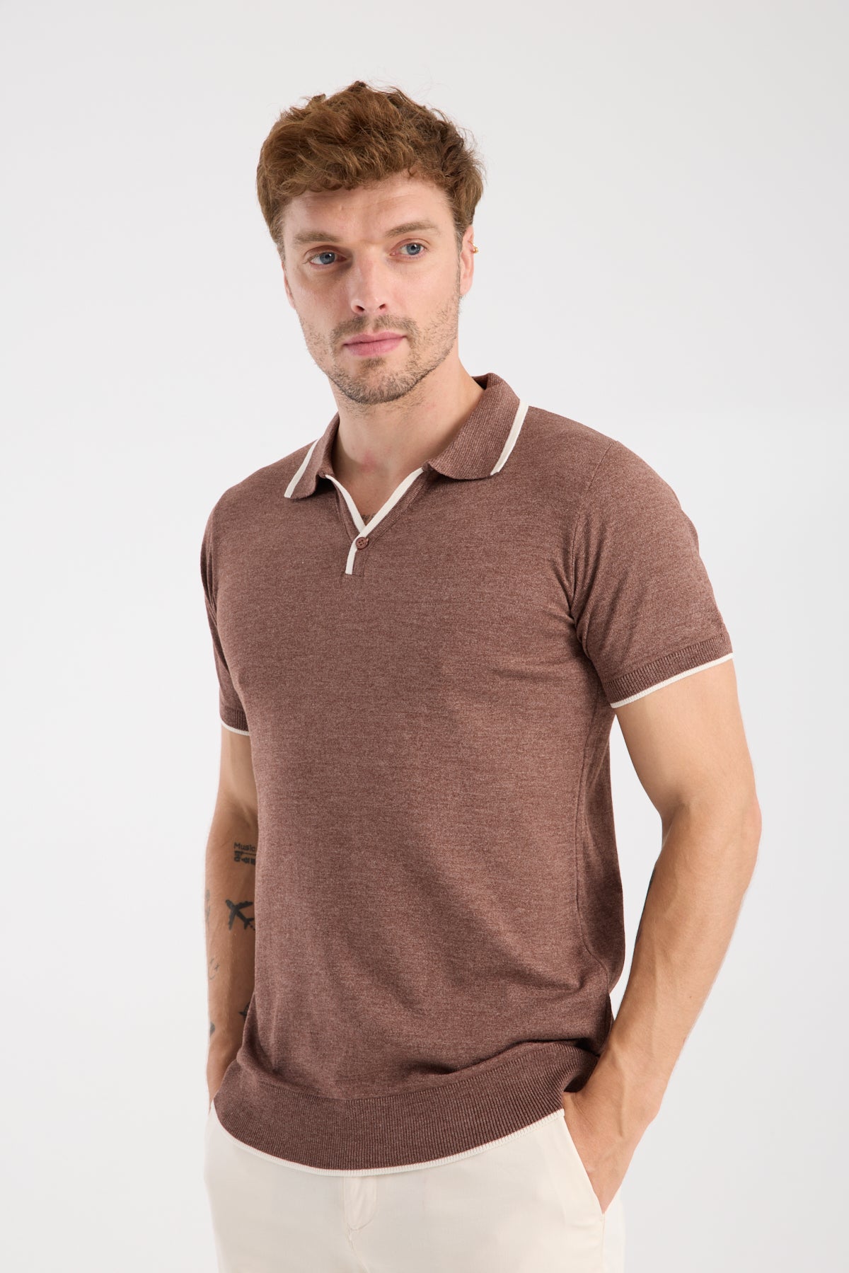 AClub Delta Örme Kumaş Viskon Karışımlı Slim Fit Kahverengi Polo Yaka Erkek Düz Polo Shirt
