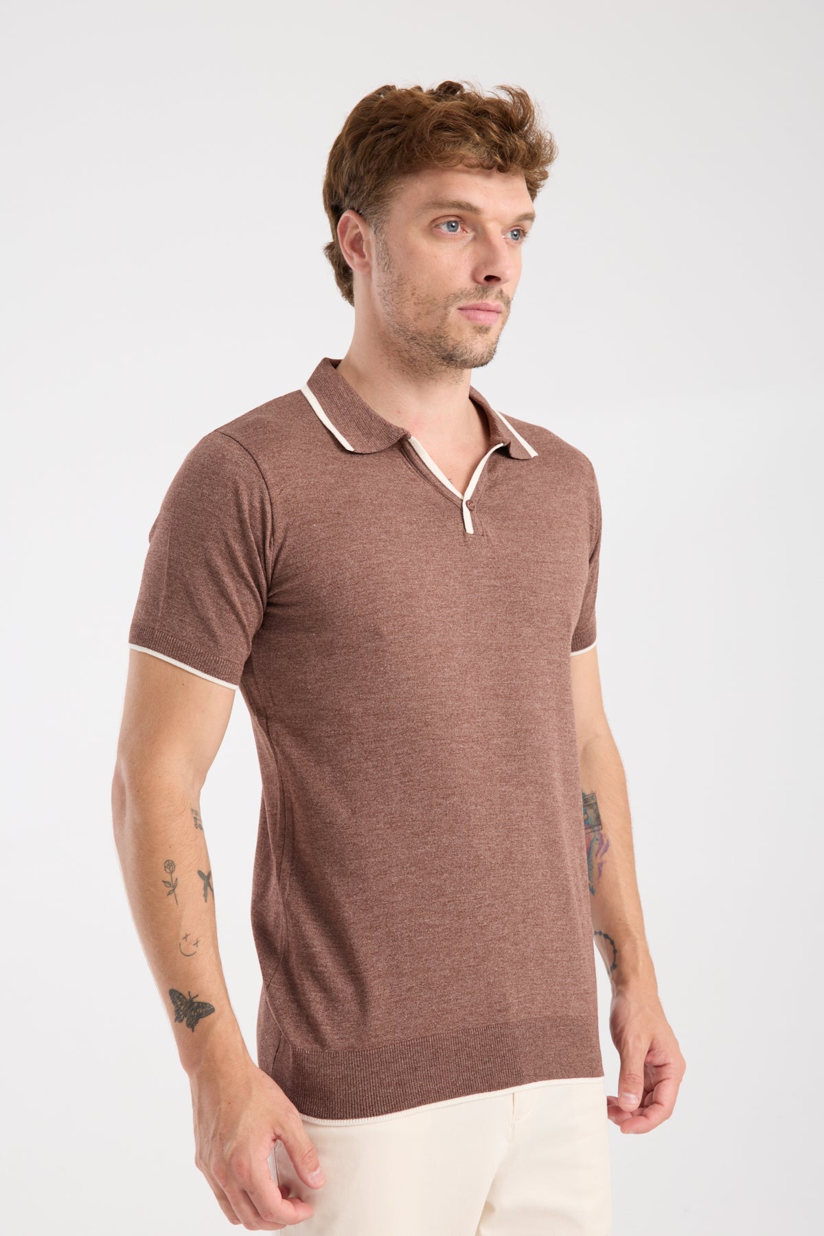 AClub Delta Örme Kumaş Viskon Karışımlı Slim Fit Kahverengi Polo Yaka Erkek Düz Polo Shirt