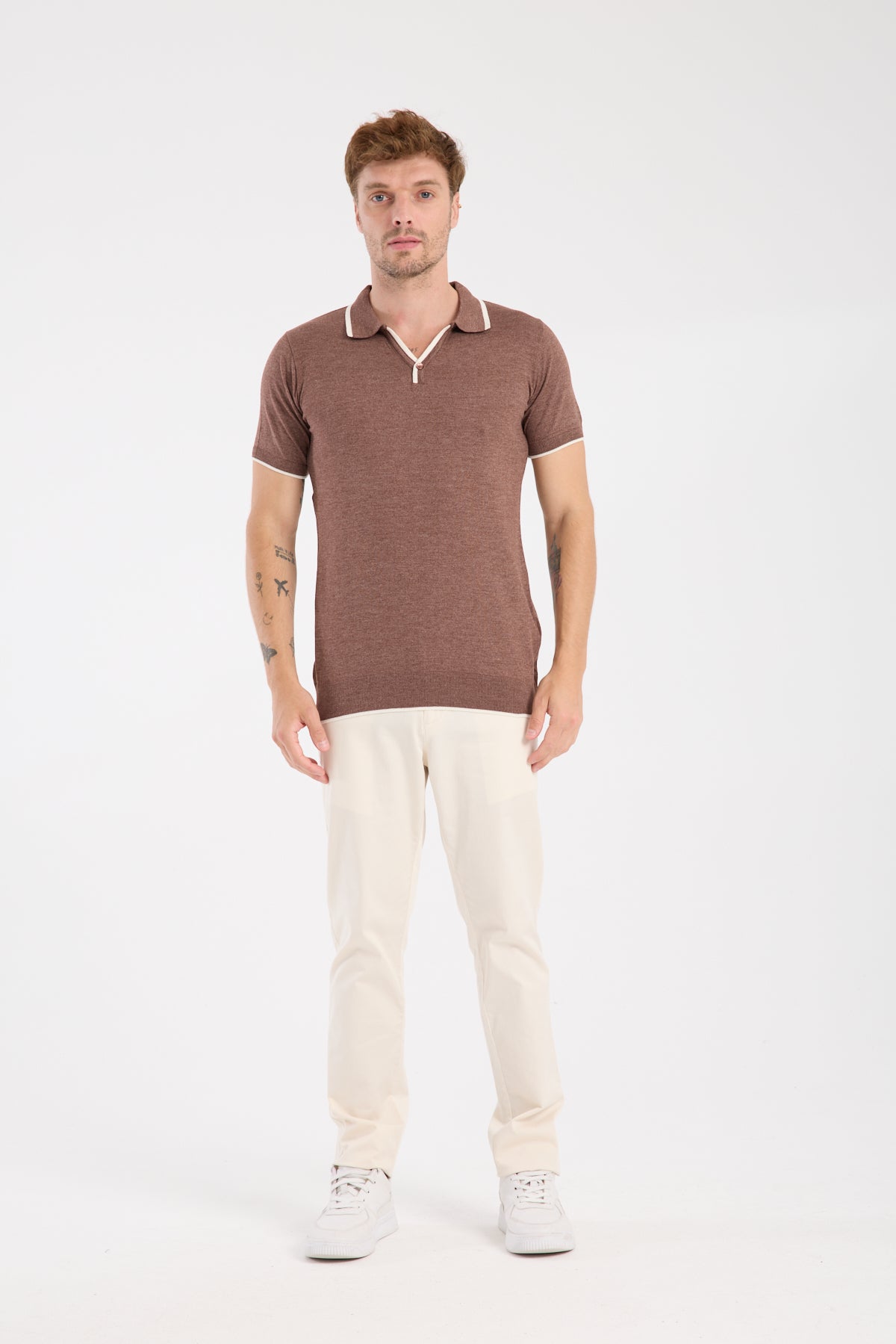 AClub Delta Örme Kumaş Viskon Karışımlı Slim Fit Kahverengi Polo Yaka Erkek Düz Polo Shirt