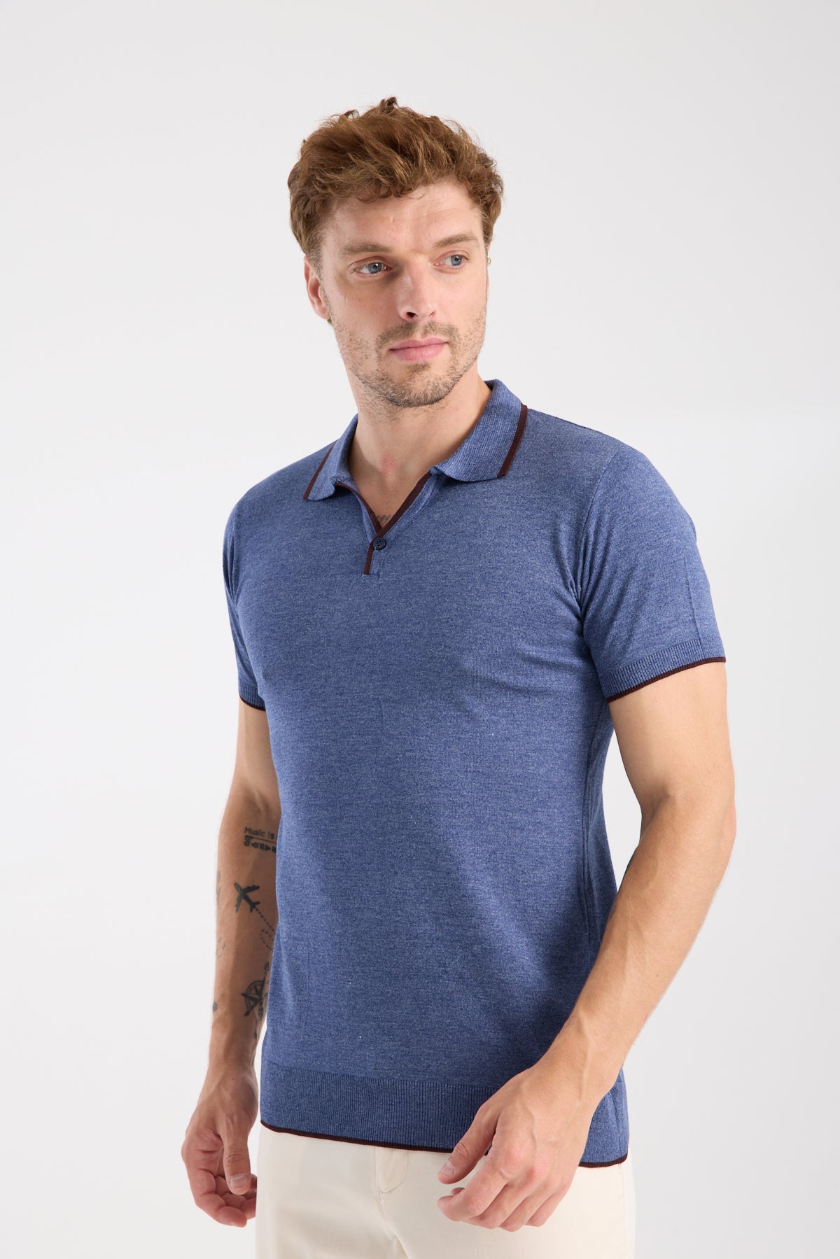 AClub Delta Örme Kumaş Viskon Karışımlı Slim Fit İndigo Polo Yaka Erkek Düz Polo Shirt