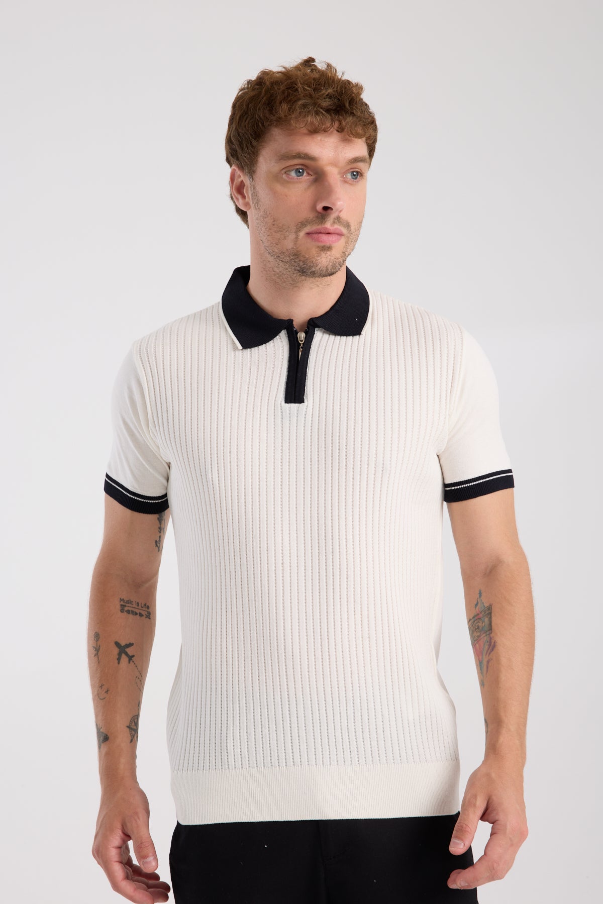 AClub Echo Örme Kumaş Viskon Karışımlı Slim Fit Ekru Polo Yaka Erkek Desenli Polo Shirt