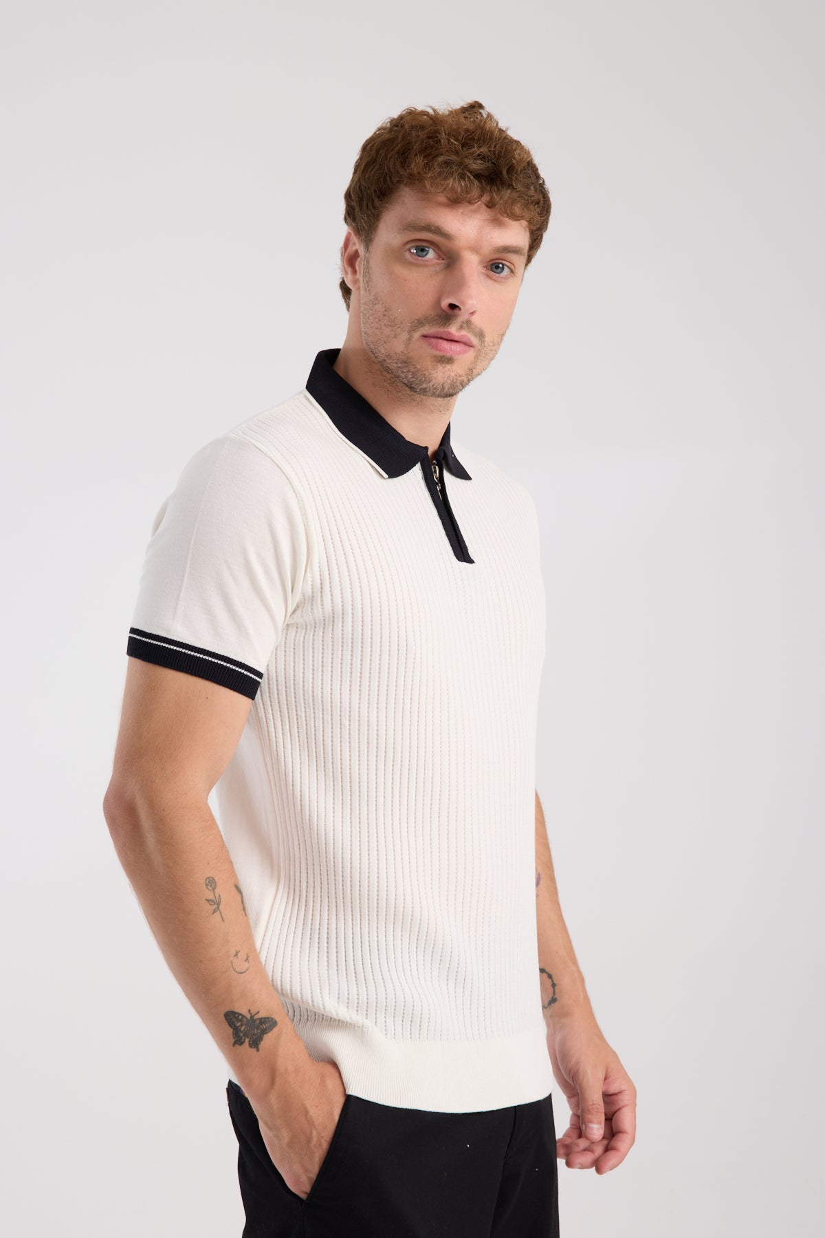 AClub Echo Örme Kumaş Viskon Karışımlı Slim Fit Ekru Polo Yaka Erkek Desenli Polo Shirt