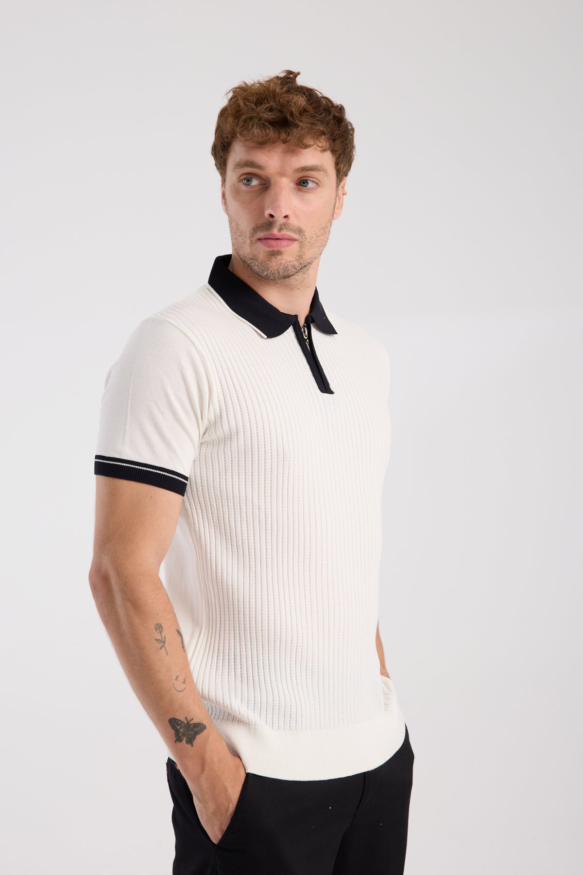 AClub Echo Örme Kumaş Viskon Karışımlı Slim Fit Ekru Polo Yaka Erkek Desenli Polo Shirt