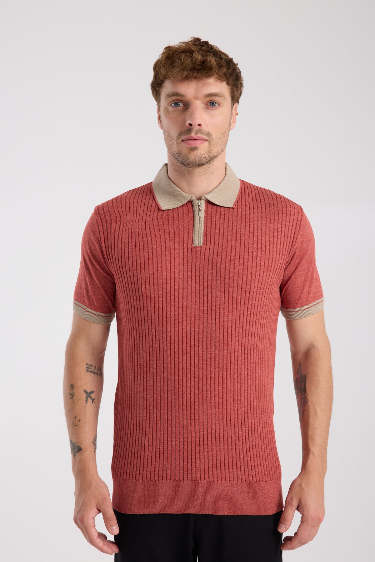 AClub Echo Örme Kumaş Viskon Karışımlı Slim Fit Kiremit Polo Yaka Erkek Desenli Polo Shirt