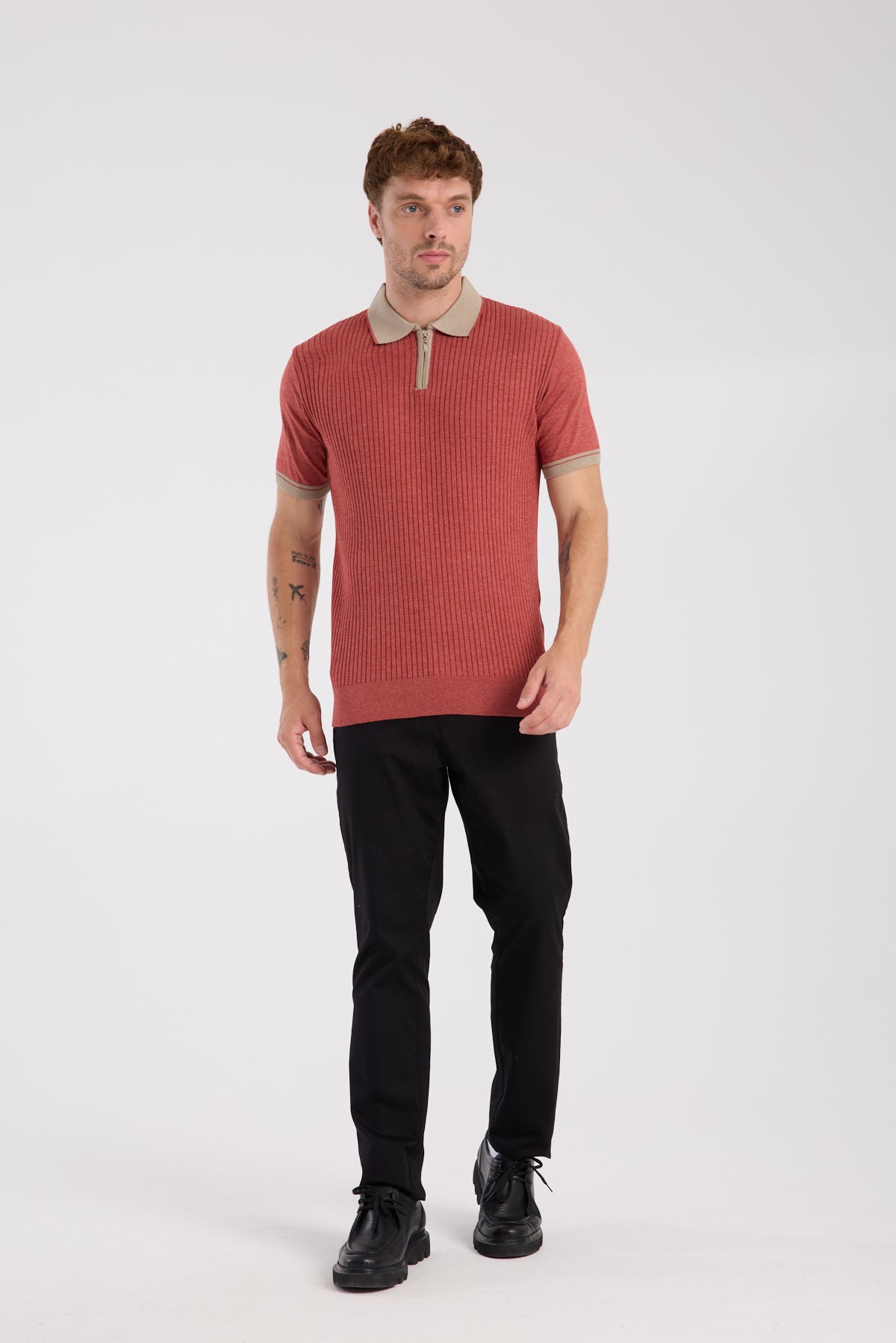 AClub Echo Örme Kumaş Viskon Karışımlı Slim Fit Kiremit Polo Yaka Erkek Desenli Polo Shirt