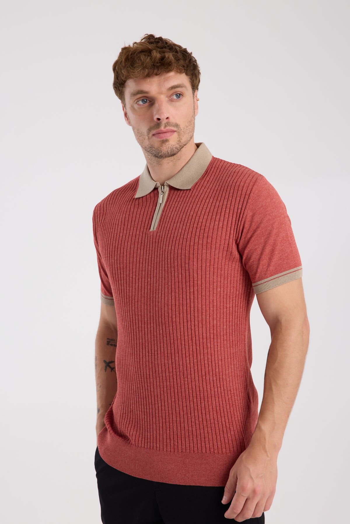 AClub Echo Örme Kumaş Viskon Karışımlı Slim Fit Kiremit Polo Yaka Erkek Desenli Polo Shirt