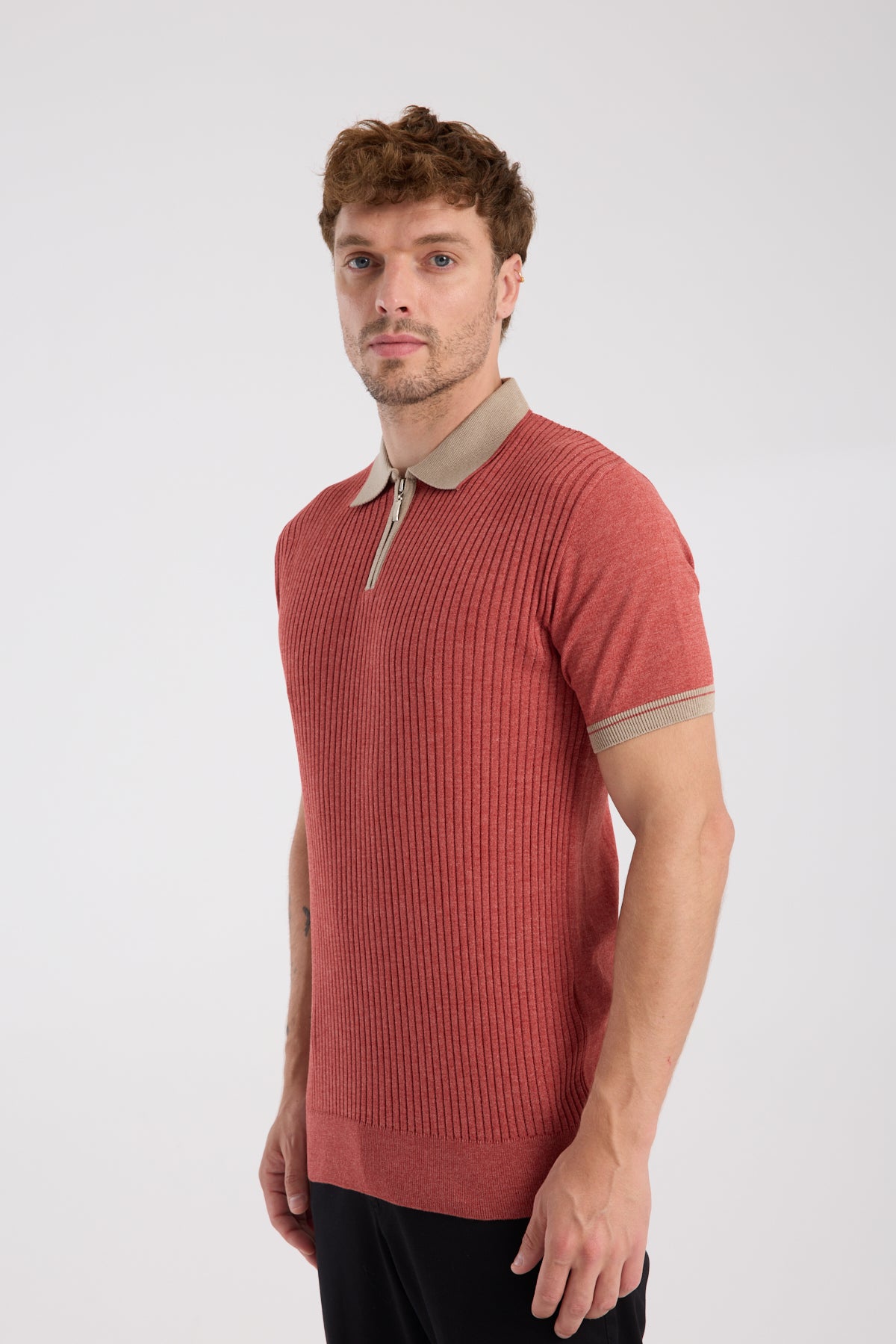 AClub Echo Örme Kumaş Viskon Karışımlı Slim Fit Kiremit Polo Yaka Erkek Desenli Polo Shirt