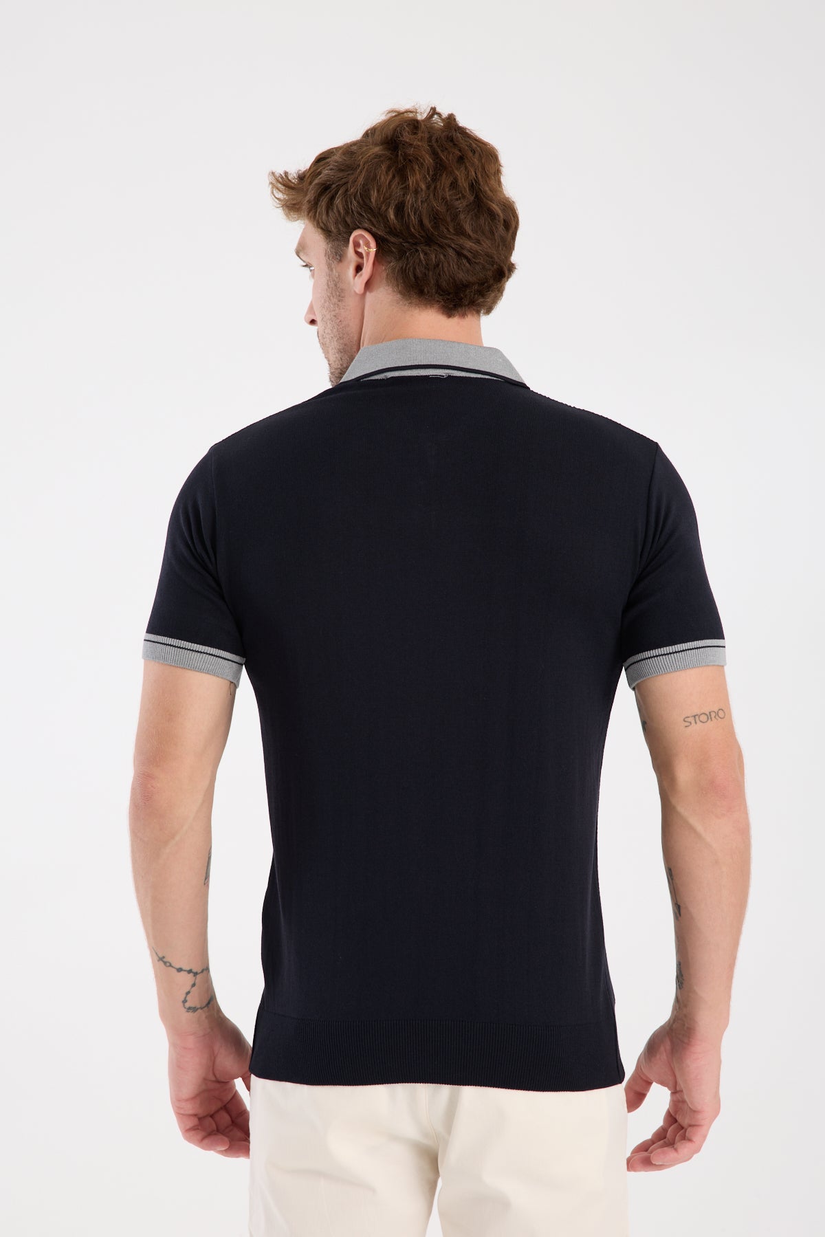 AClub Echo Örme Kumaş Viskon Karışımlı Slim Fit Lacivert Polo Yaka Erkek Desenli Polo Shirt