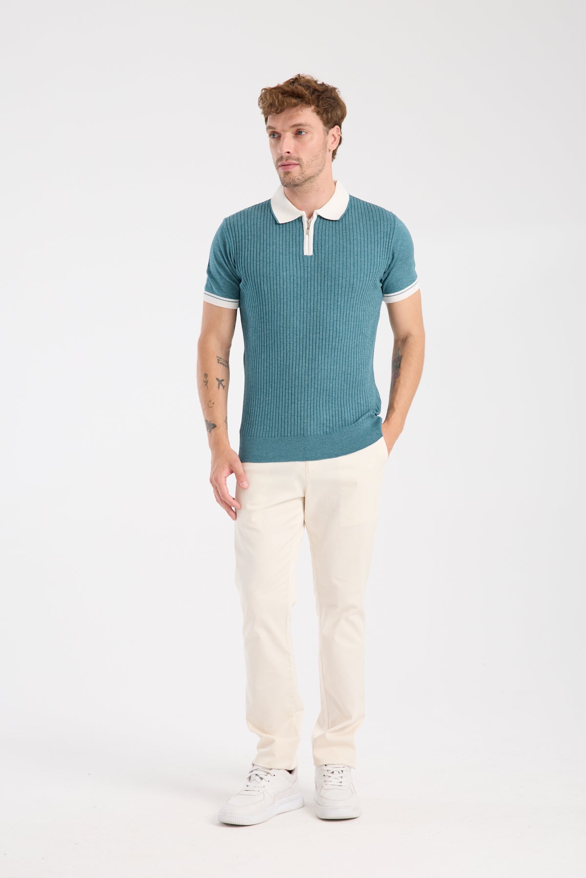 AClub Echo Örme Kumaş Viskon Karışımlı Slim Fit Petrol Polo Yaka Erkek Desenli Polo Shirt