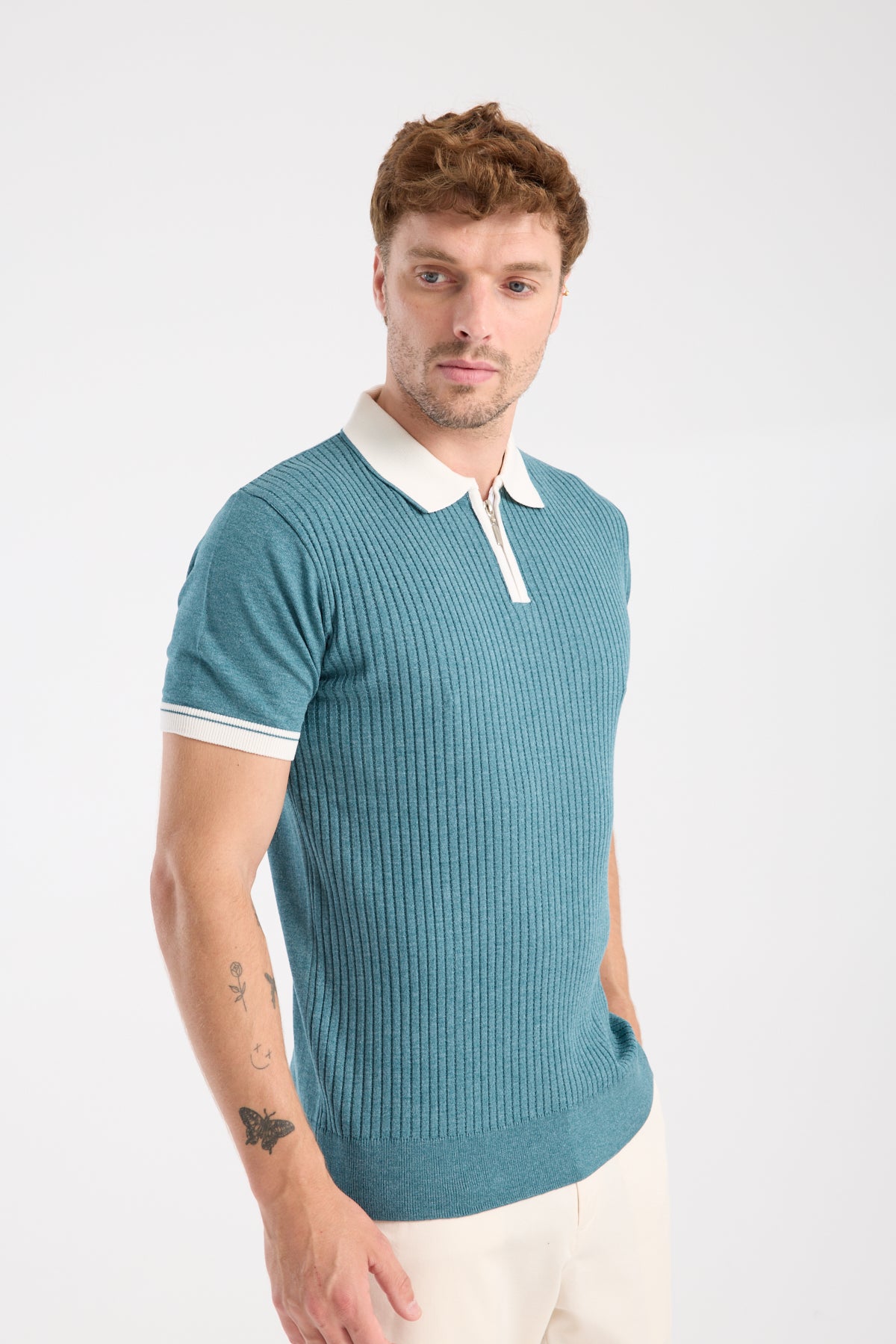 AClub Echo Örme Kumaş Viskon Karışımlı Slim Fit Petrol Polo Yaka Erkek Desenli Polo Shirt
