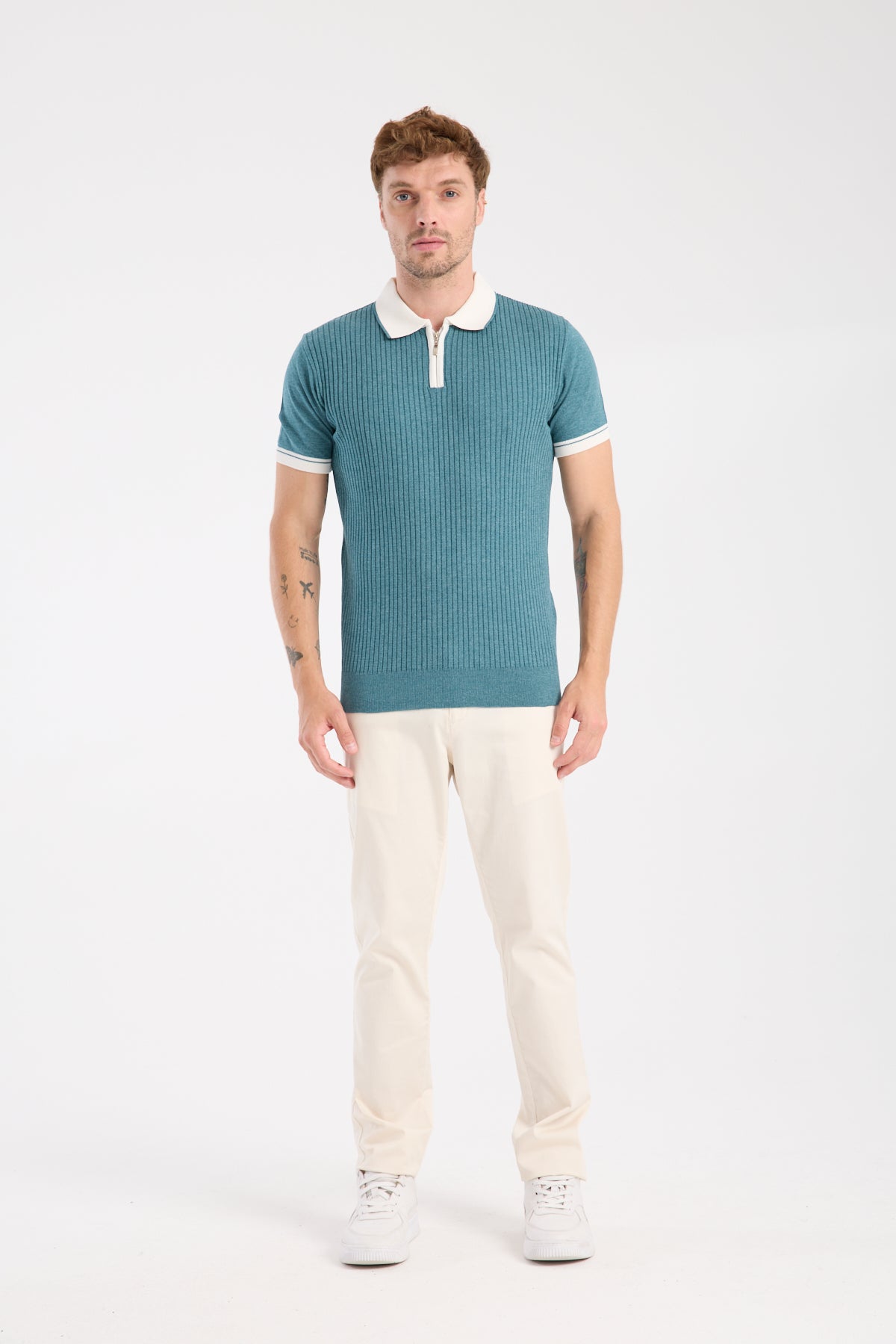 AClub Echo Örme Kumaş Viskon Karışımlı Slim Fit Petrol Polo Yaka Erkek Desenli Polo Shirt