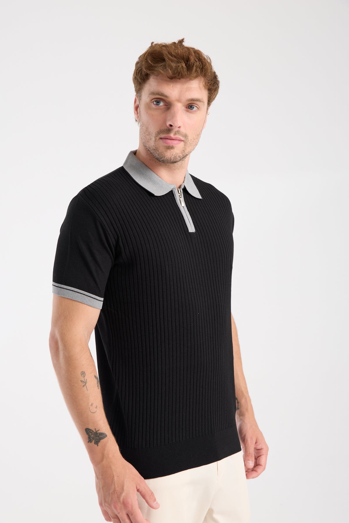 AClub Echo Örme Kumaş Viskon Karışımlı Slim Fit Siyah Polo Yaka Erkek Desenli Polo Shirt