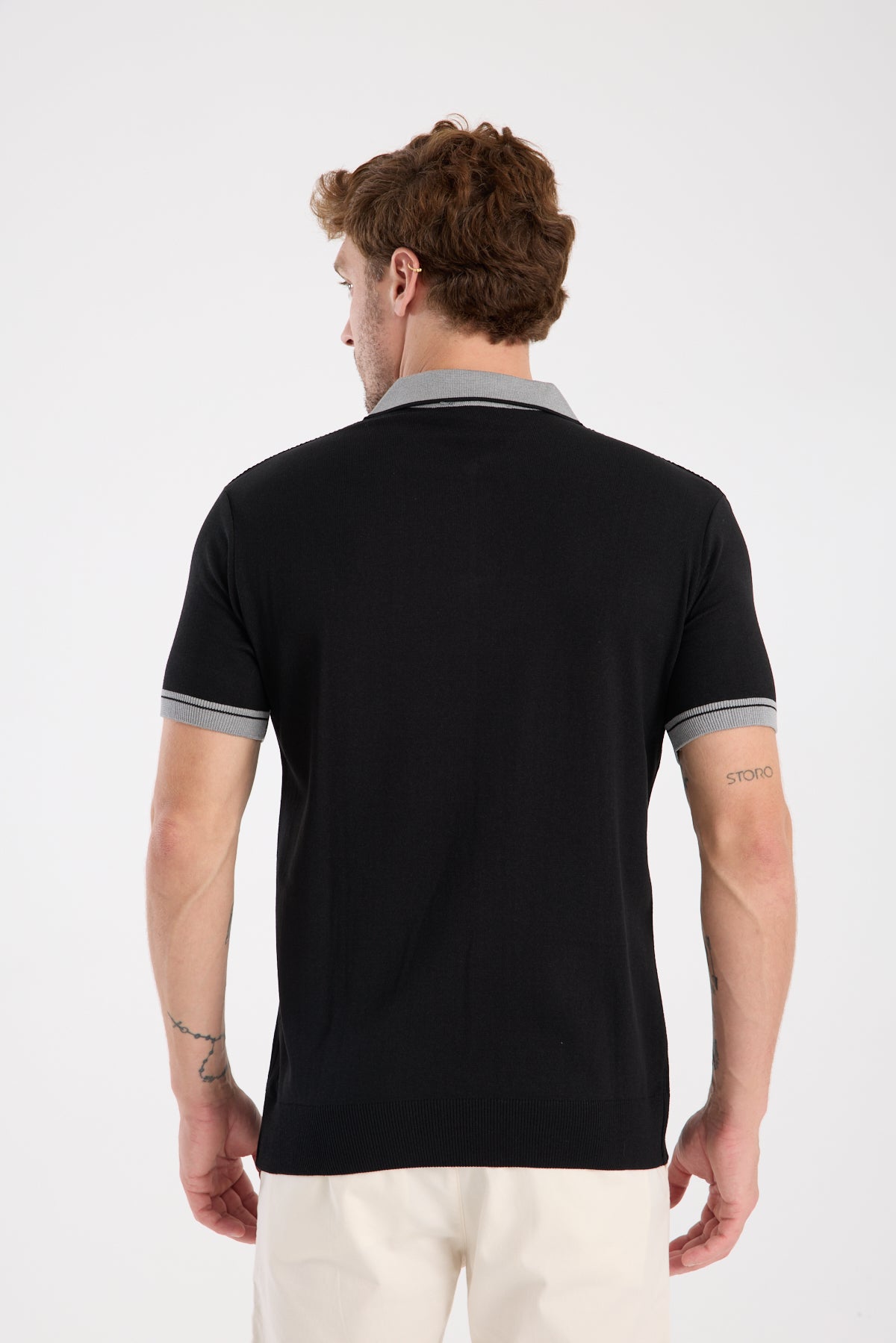 AClub Echo Örme Kumaş Viskon Karışımlı Slim Fit Siyah Polo Yaka Erkek Desenli Polo Shirt