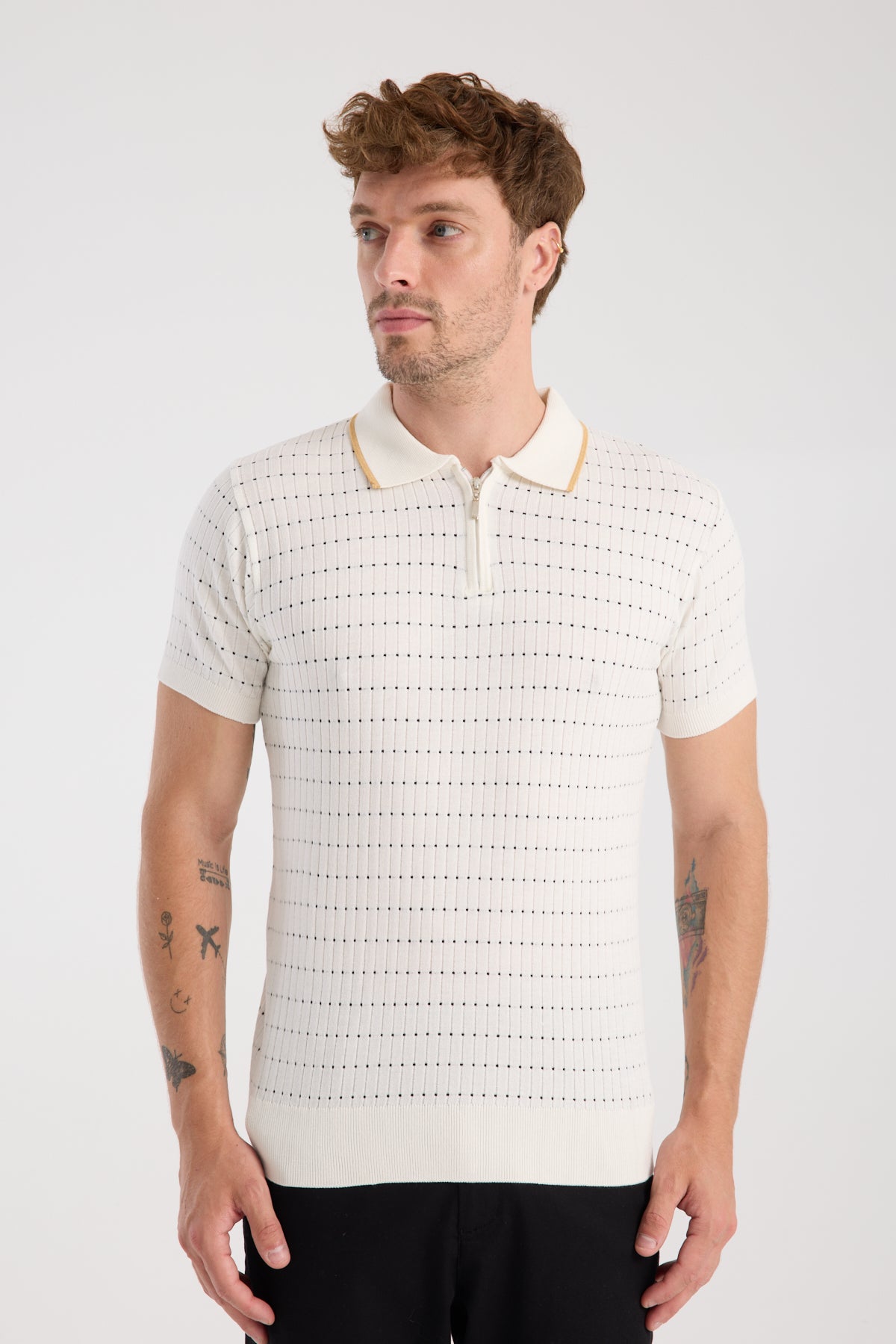 AClub Sierra Örme Kumaş Viskon Karışımlı Slim Fit Ekru Polo Yaka Erkek Düz Polo Shirt